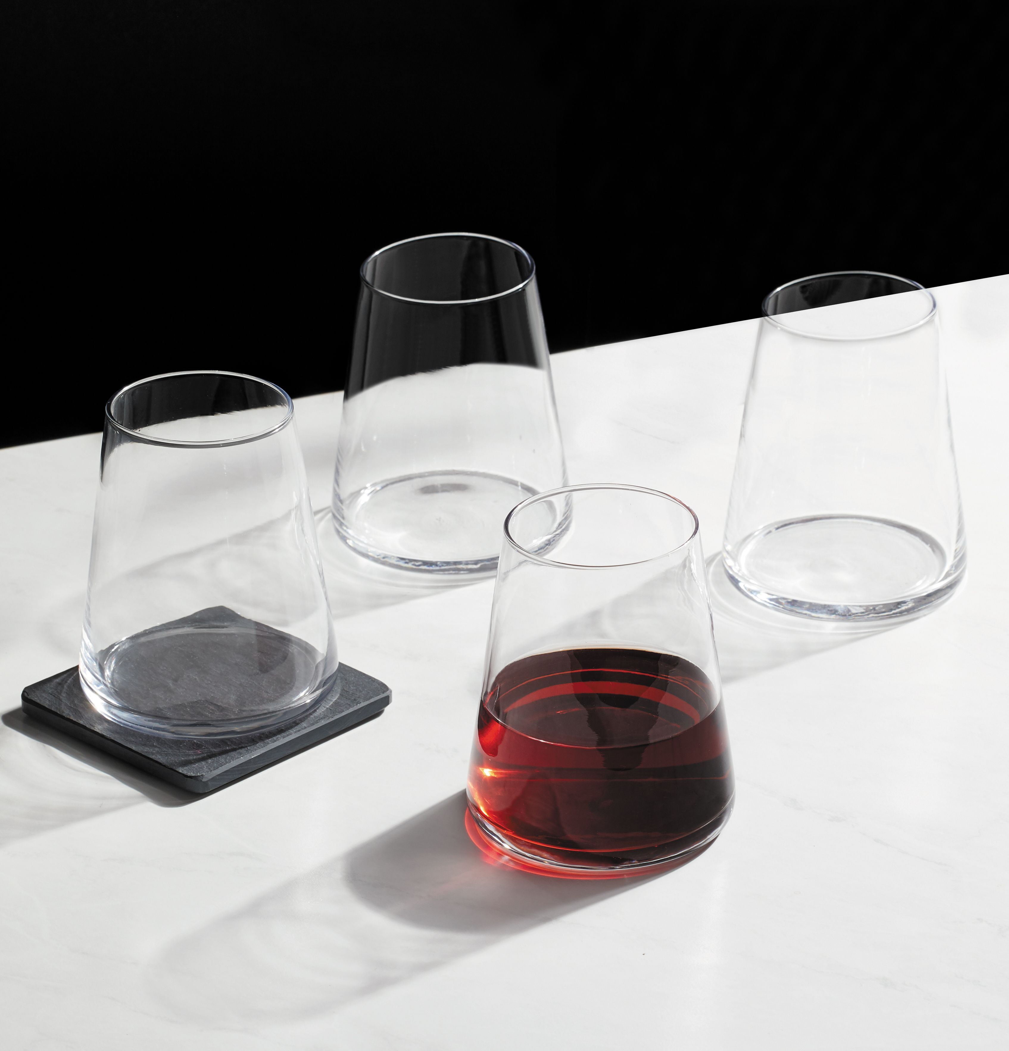 Better Homes & Gardens Flared Stemless Wine Glass Set, Contemporary Drinkware (Clear, 17 oz, Set of 4) 3477y