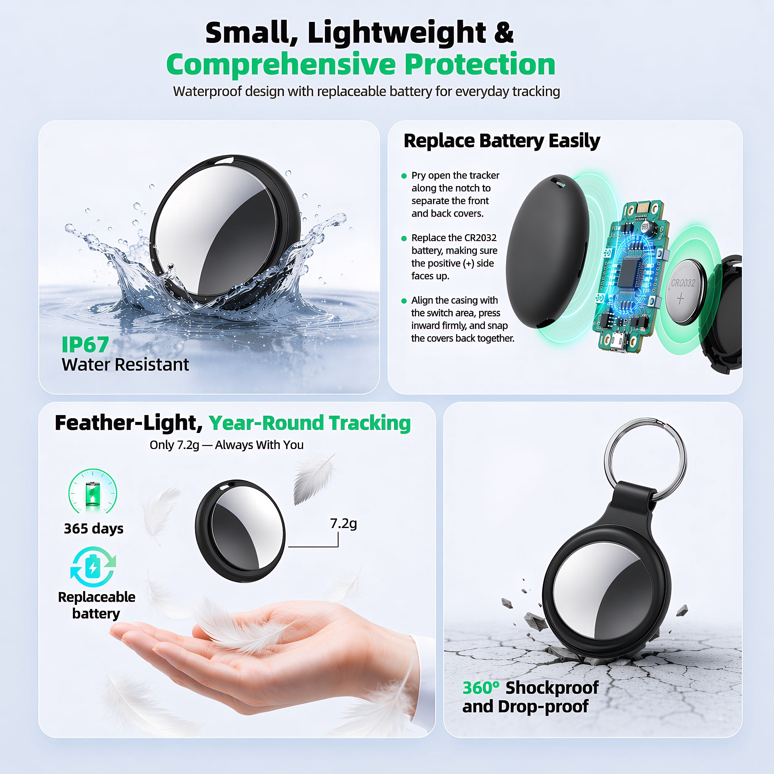 STARBIAO Bluetooth Tracker for Apple Find My, Waterproof Item Locator for Keys and Luggage (Black, 4 Pack) mxn4z