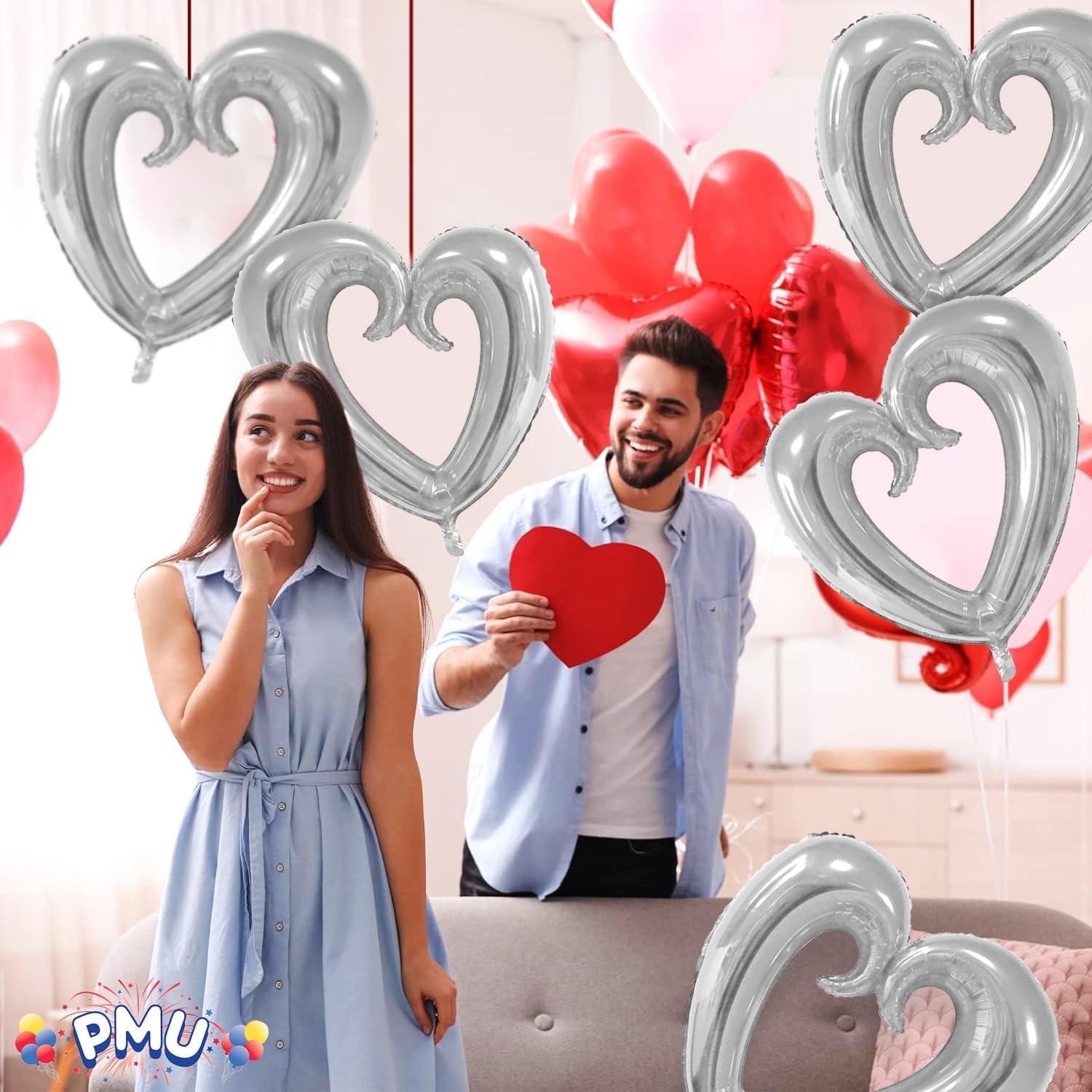 PMU Heart Shaped Open Center Mylar Balloon, Decorative Party Foil Balloon (Silver, 24 in) mgec7