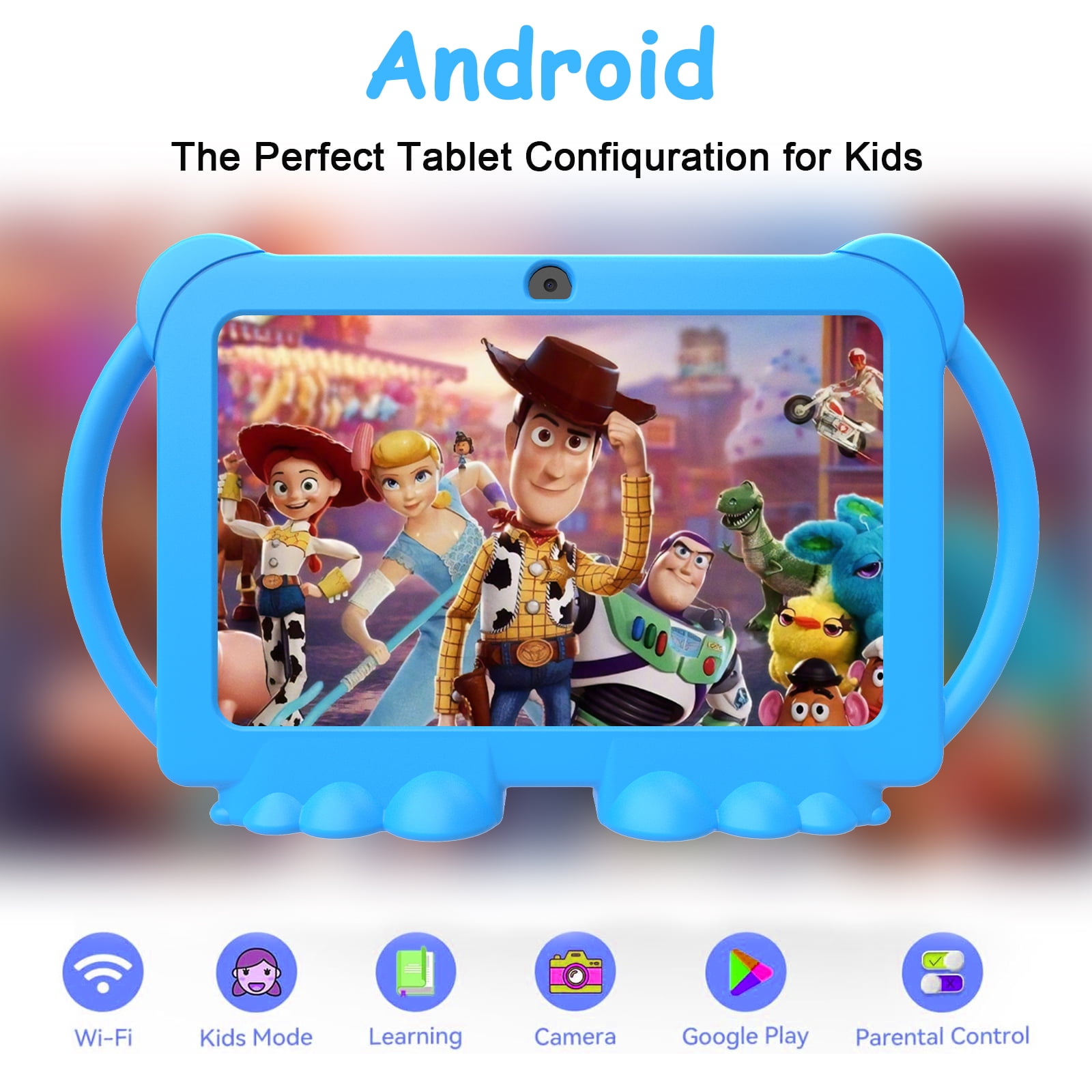 HDTABLET 7 in Android Kids Tablet with Parental Control, Educational Learning Device, Shockproof Case (Blue, 32GB) wkyof