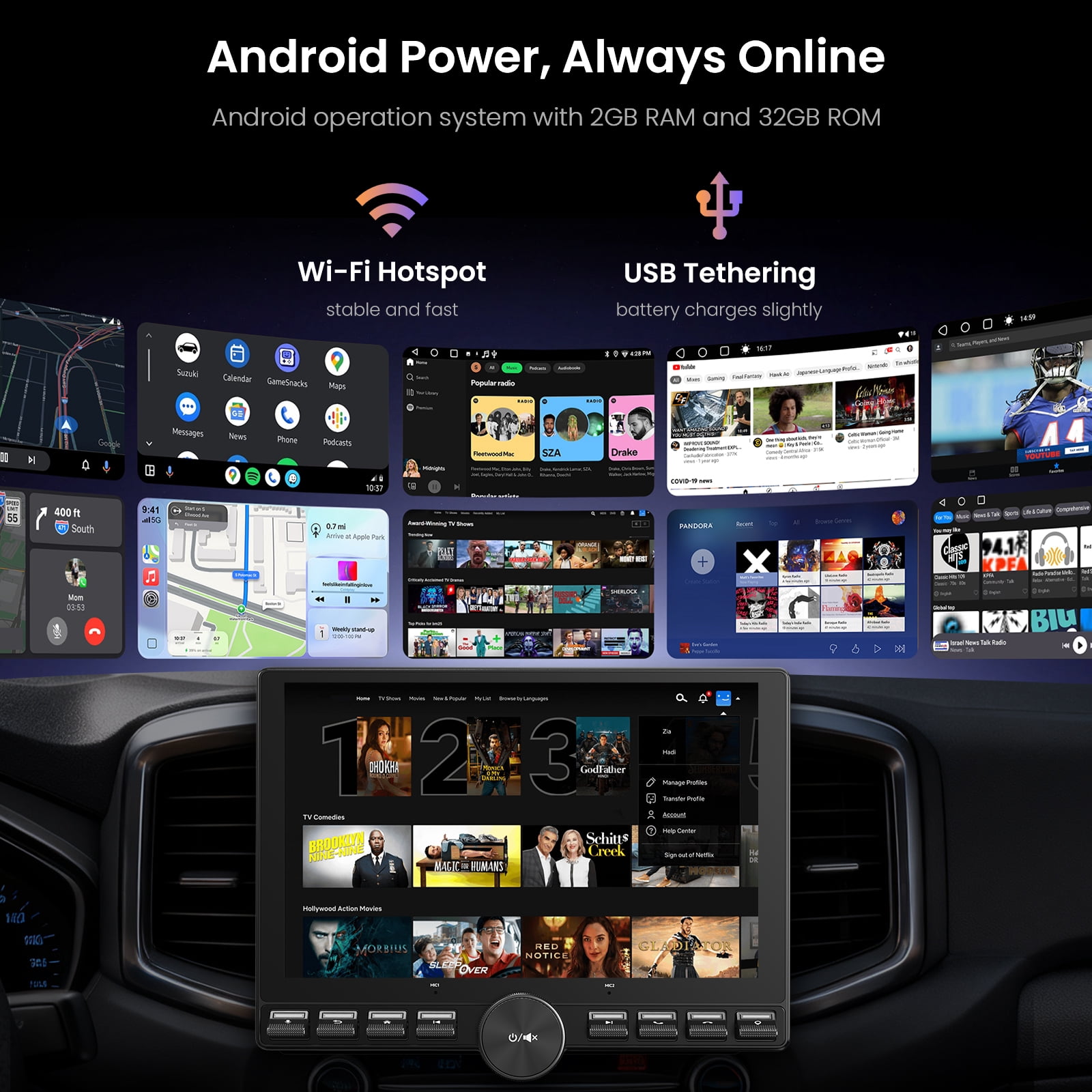 ATOTO 10.1 in QLED Floating Touchscreen Car Stereo, Wireless Apple CarPlay & Android Auto, Single/Double Din Head Unit (Black, 10.1 in) i9hbg