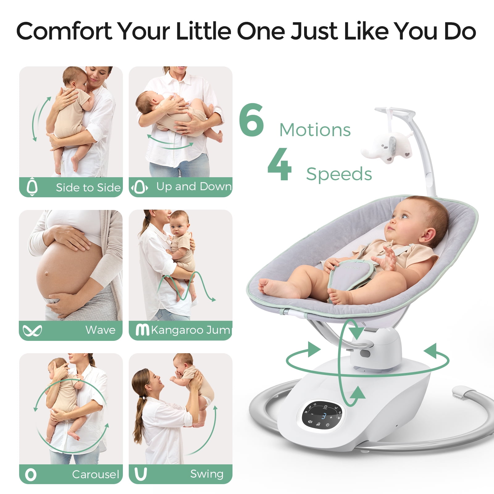 Momcozy CocoSway 3D-Motion Baby Swing, Soothing Infant Rocker with 6 Motion Modes and 4 Speeds (White) 205x2