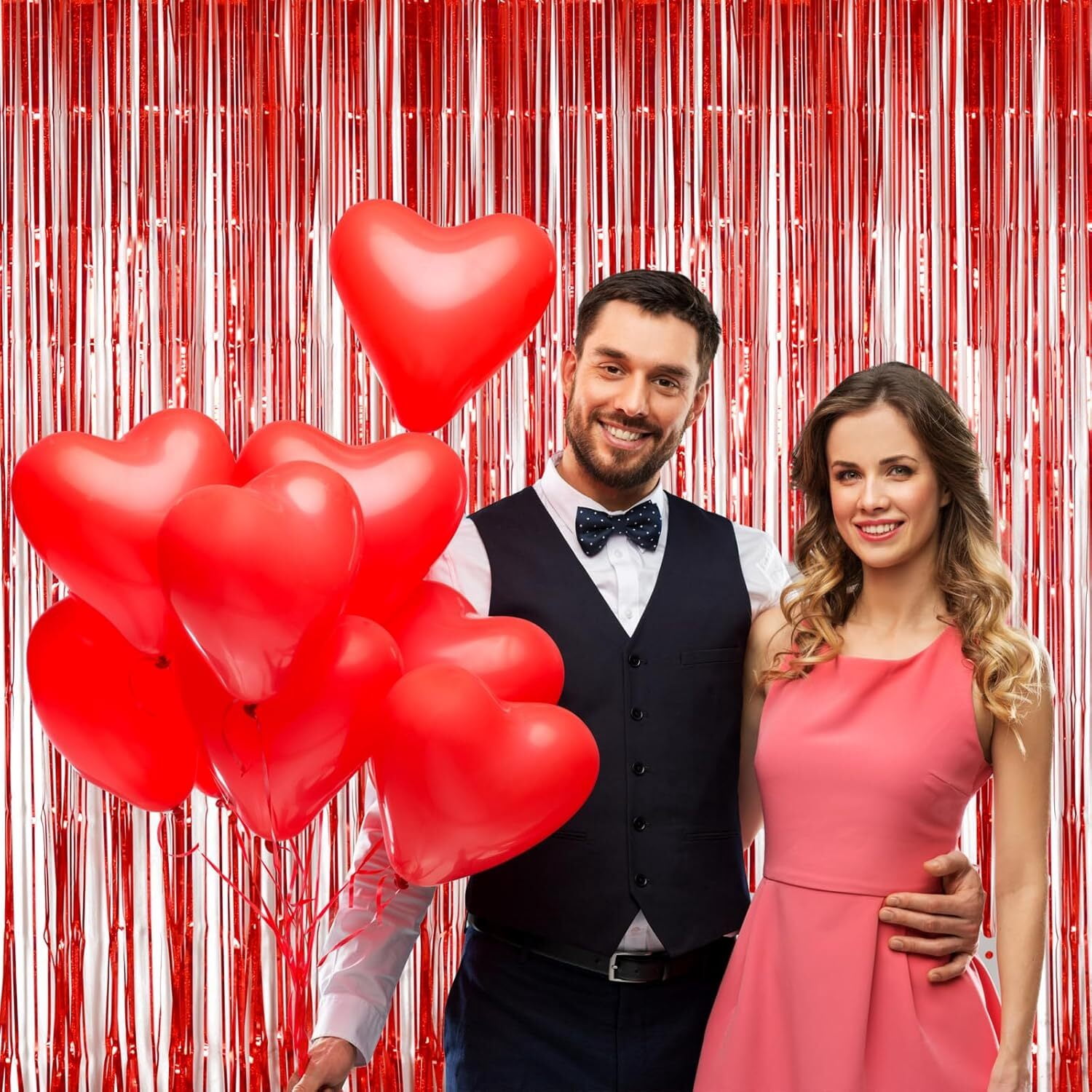 LQQBOX Foil Fringe Backdrop Curtains for Party Decorations (Red, 3 Pack, 39 in x 79 in) 91mod