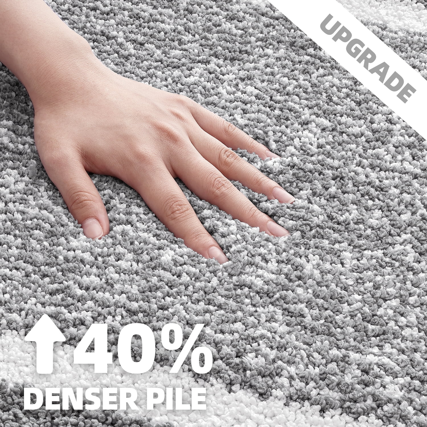 PABUBE Microfiber Shag Bathroom Rug, Non-Slip Absorbent Bath Mat for Shower and Tub (Grey and White, 16 in x 24 in) ya2x8