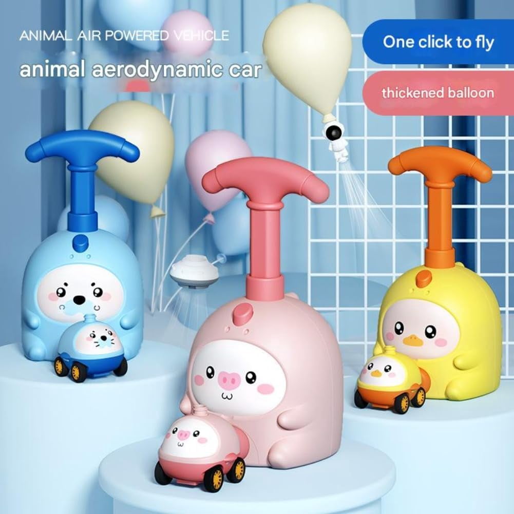 Generic 2-in-1 Balloon Powered Car and Flying Toy Set, STEM Physics Launcher with Manual Pump (Multi-color, 1 Set) kik8d