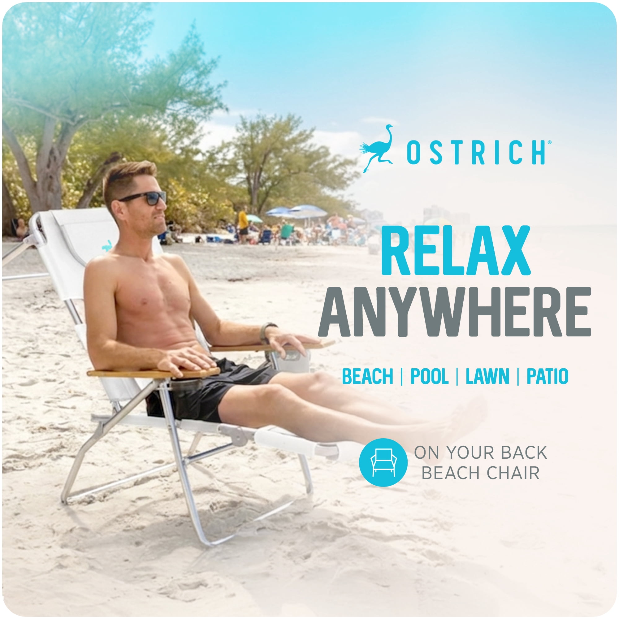 Ostrich Deluxe 3N1 Lightweight Outdoor Beach Lounge Chair with Footrest (White, 60.76 in x 28.10 in x 39.73 in) gu2iy