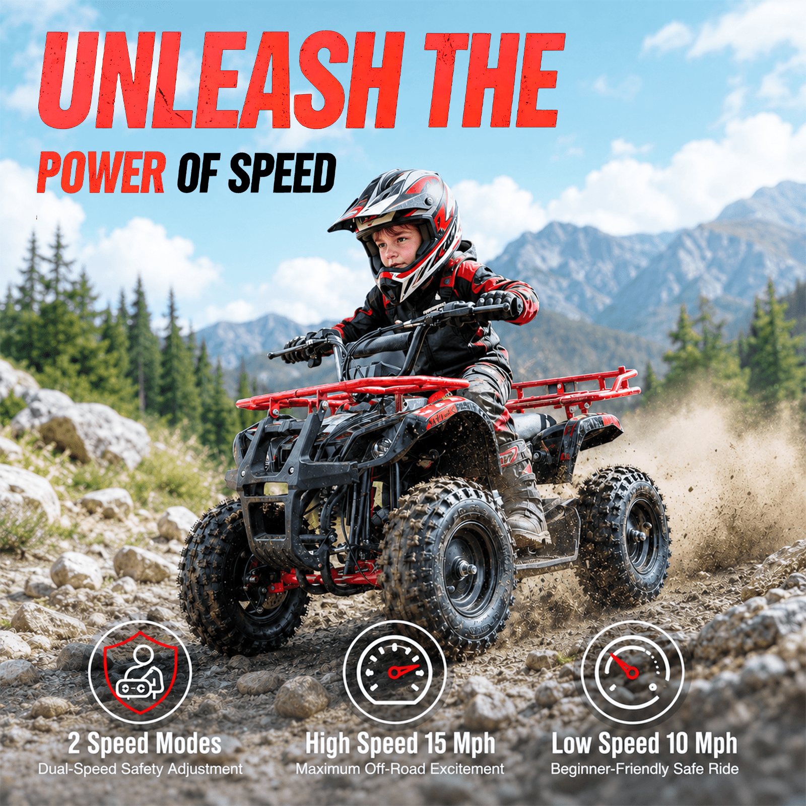 HOVER HEART Electric Dirt Quad, 500W Off-Road 4-Wheeler with Dual Suspension (Red, 143 lb Capacity) my324