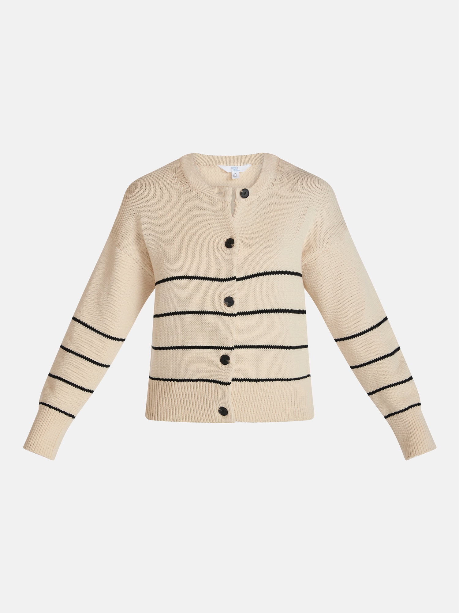 Time and Tru Women's Striped Cardigan Sweater Long Sleeve Crewneck (Beige, XS) rhaya