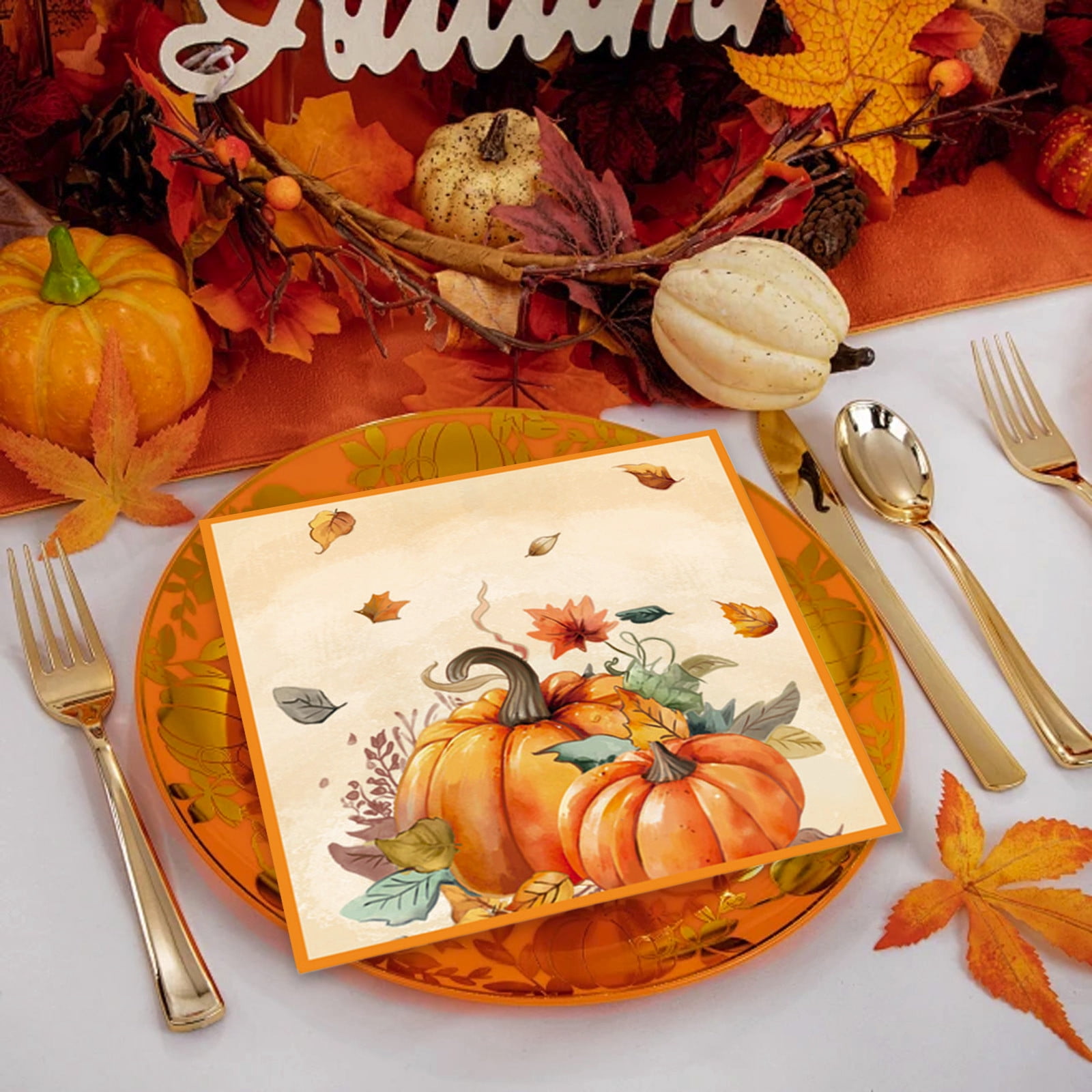 Kumdkd Thanksgiving Napkins Pumpkin Maple Fall Paper Decor (20 Pack, 13x13 in) mcqit