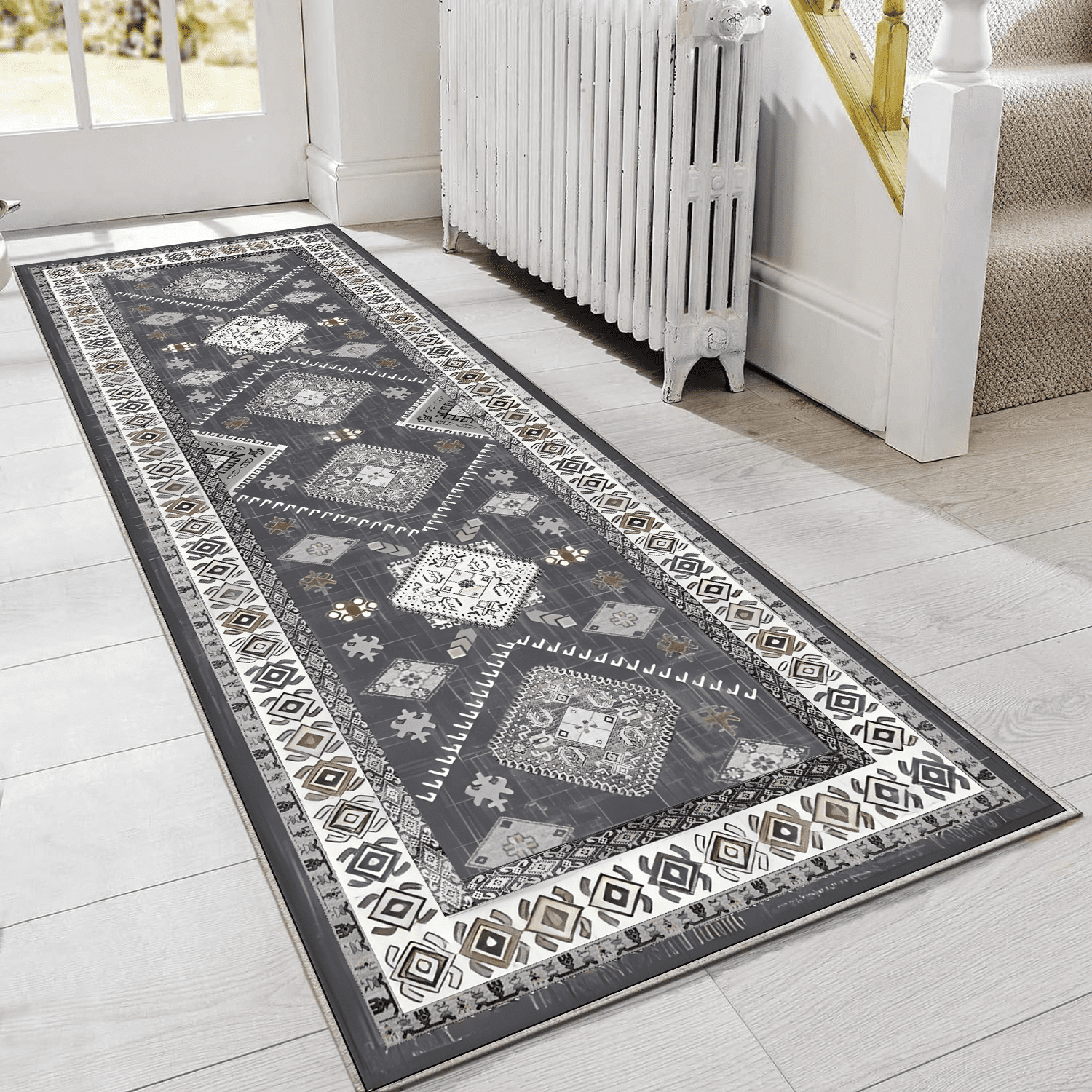 TECHVIDA 3-Piece Kitchen Rug Set, Non-Slip Machine Washable Farmhouse Floor Mats (Gray, 20 in x 32 in, 20 in x 47 in, 20 in x 59 in) 9y6vo