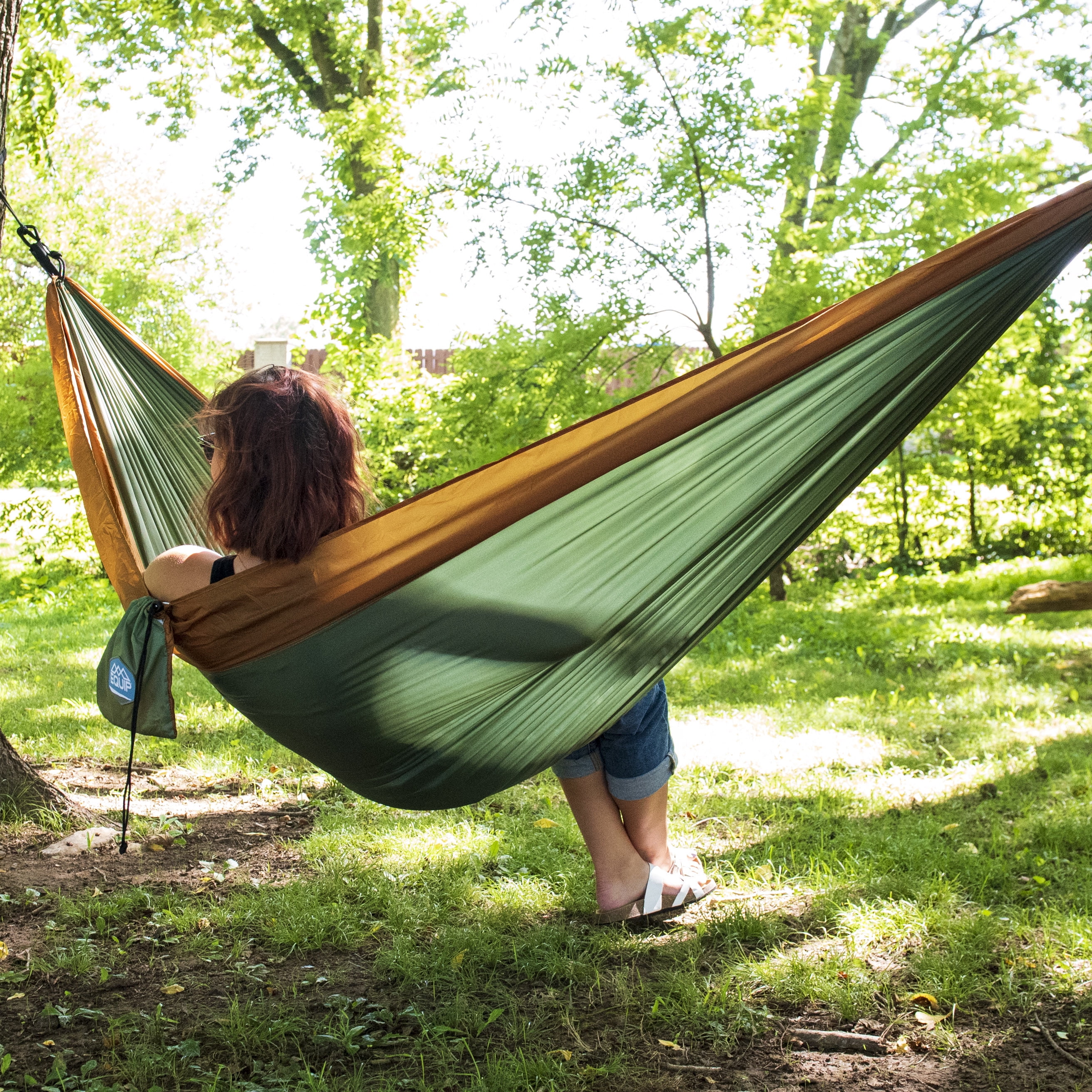 Equip Nylon Portable Camping Travel Hammock, Breathable Lightweight Outdoor Bed (Sage and Rust, 116 in x 59 in) 12cp8