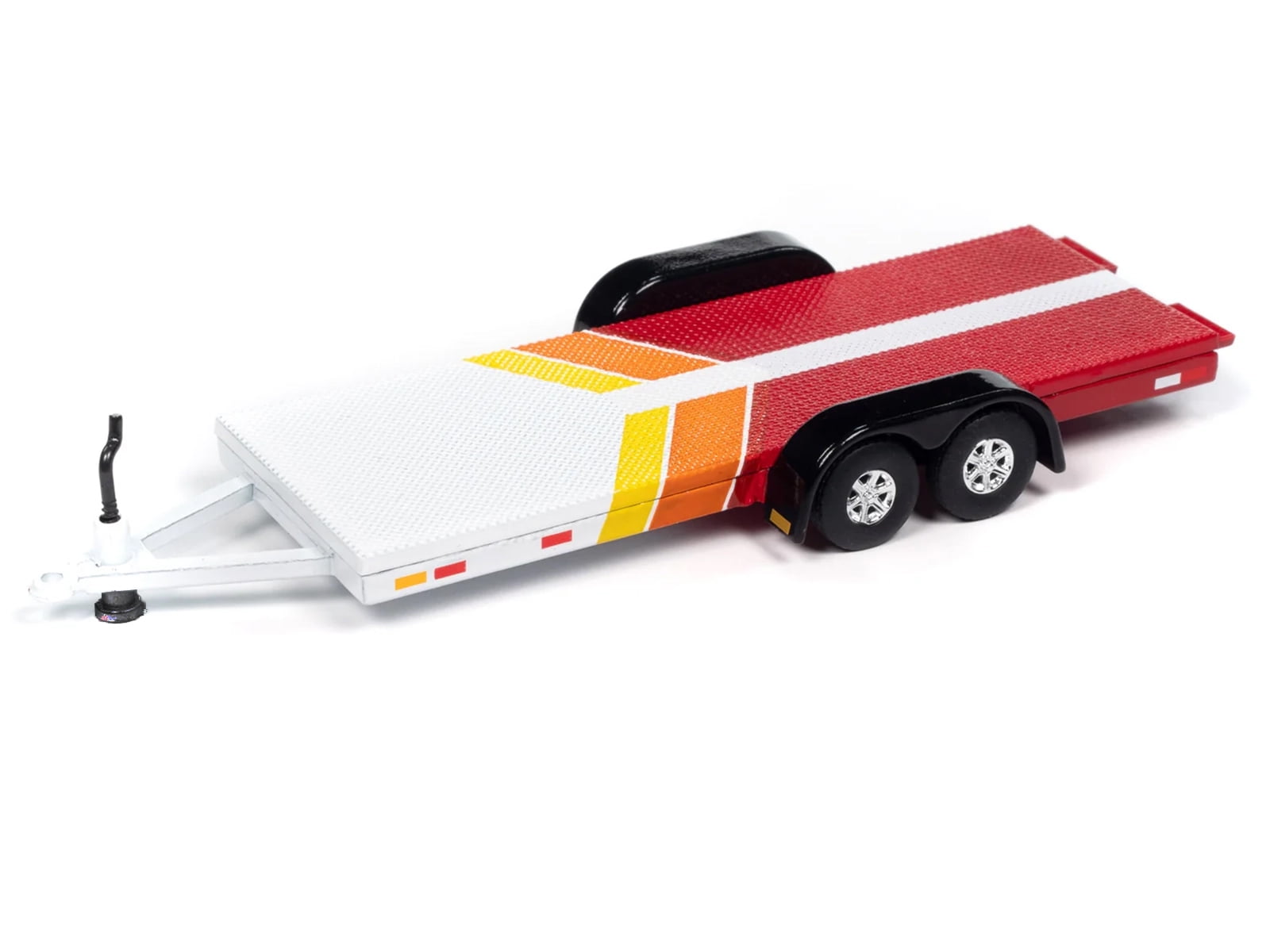 Johnny Lightning 1980 Toyota Land Cruiser Pickup Truck with Open Car Trailer (White and Red, 1/64 Scale) 8lpuh