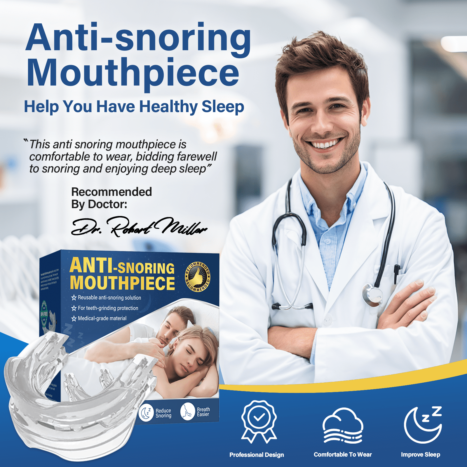 CiYouc Anti-Snore Mouthpiece, Adjustable Sleep Aid Mouth Guard for Snoring Relief (White, One Size) upx2x