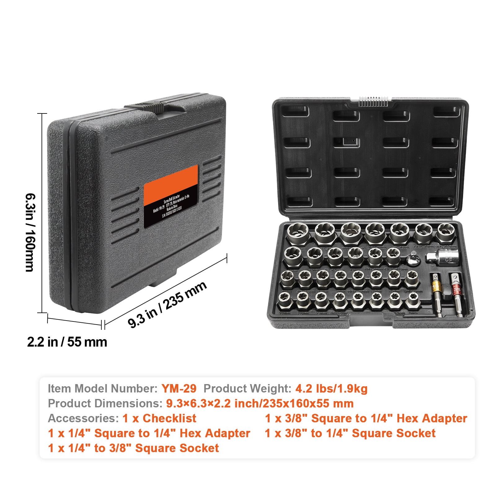 BENTISM Bolt Extractor Socket Wrench Set, Heavy-Duty Damaged Nut Remover Tool Kit (Gold, 29 Pieces) k3svn
