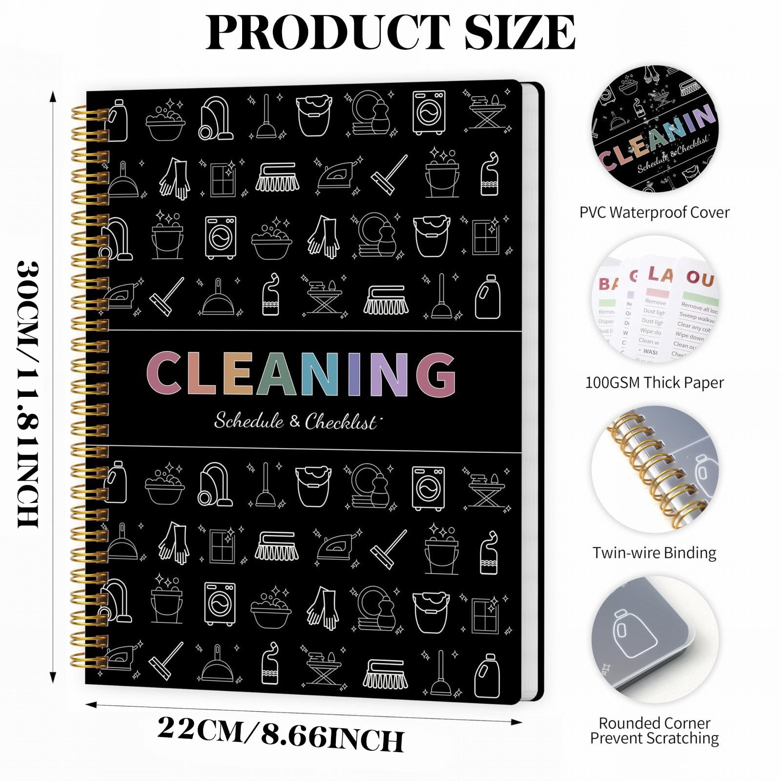 JUTIGUOJI 2026 Cleaning Planner and Household Chore Checklist Notebook (Black, 8.5 in x 11 in) z3ta2