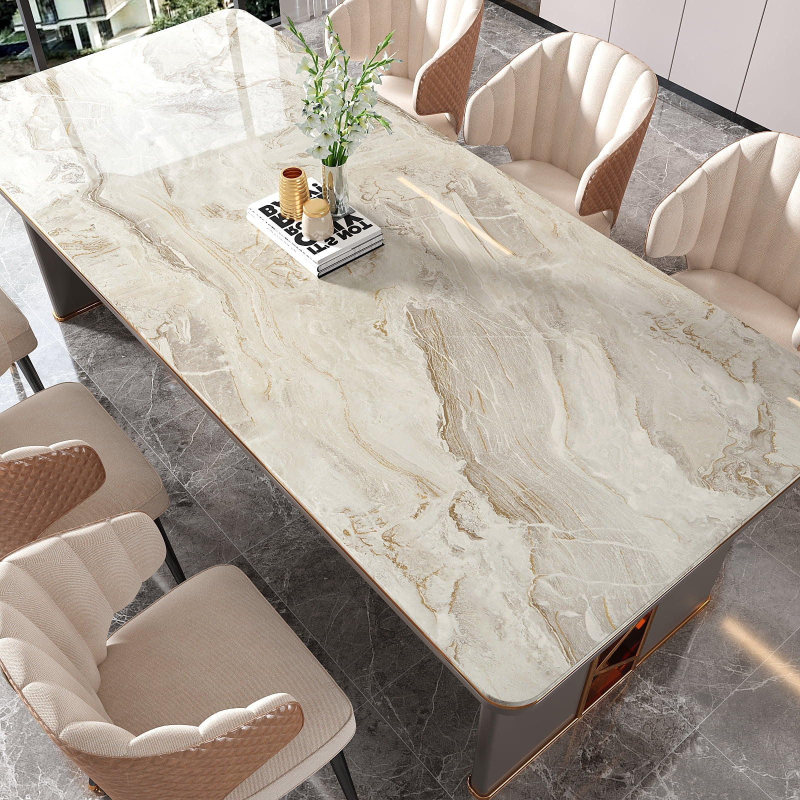 VEELIKE Marble Peel and Stick Contact Paper for Countertops, Waterproof Vinyl Film for Kitchen and Furniture (Beige Gold, 15.7 in x 118.1 in) 579fn