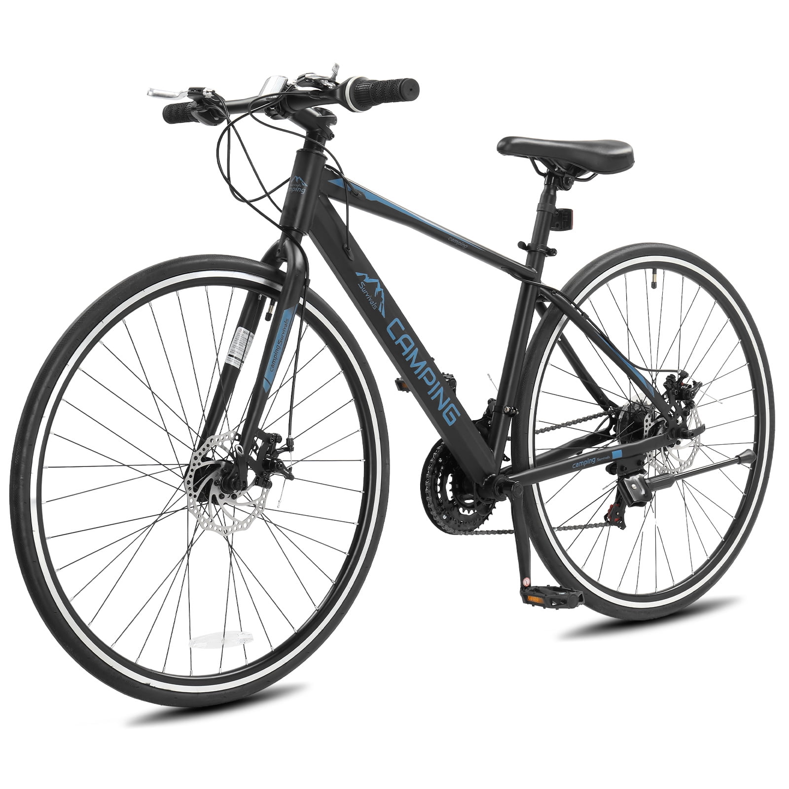 Ktaxon 700C Road Bike, 21-Speed Commuter Bicycle with Dual Disc Brakes, High-Carbon Steel Frame (Black, 700C) 4u80h