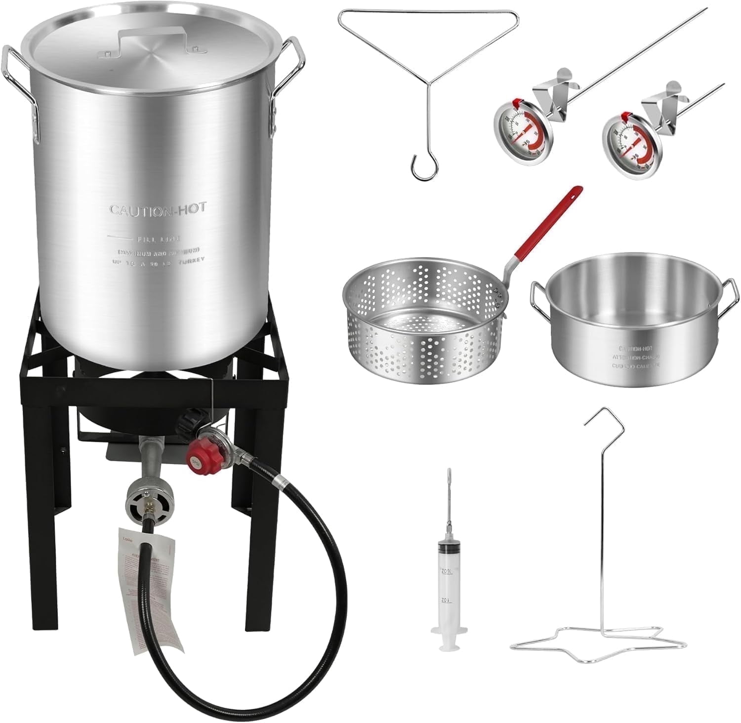 Red Mountain Valley Propane Outdoor Turkey Fryer Set with Basket and Dual Pots (Red, 30 qt and 10 qt) pquzj - Image 7