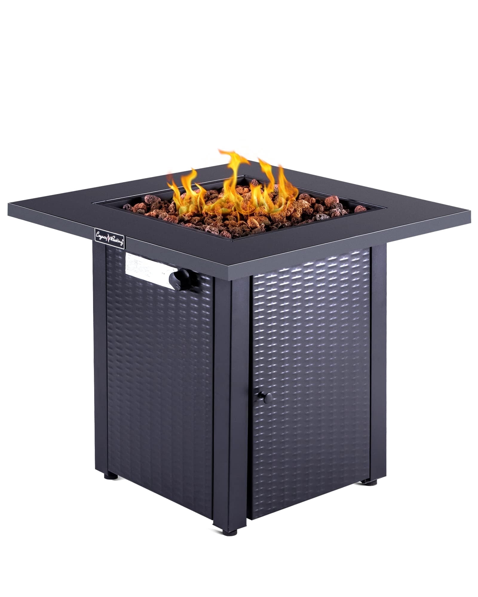 Legacy Heating 28 in Square Wicker Propane Fire Pit Table, Outdoor Patio Heater with Lava Rocks (Brown, 28 in x 28 in x 24 in) nqukh