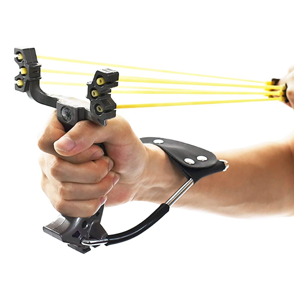 Runzkzy Tactical Slingshot Catapult with Wrist Brace and Fishing Reel Mount (Black, 1 Pack) 402gi