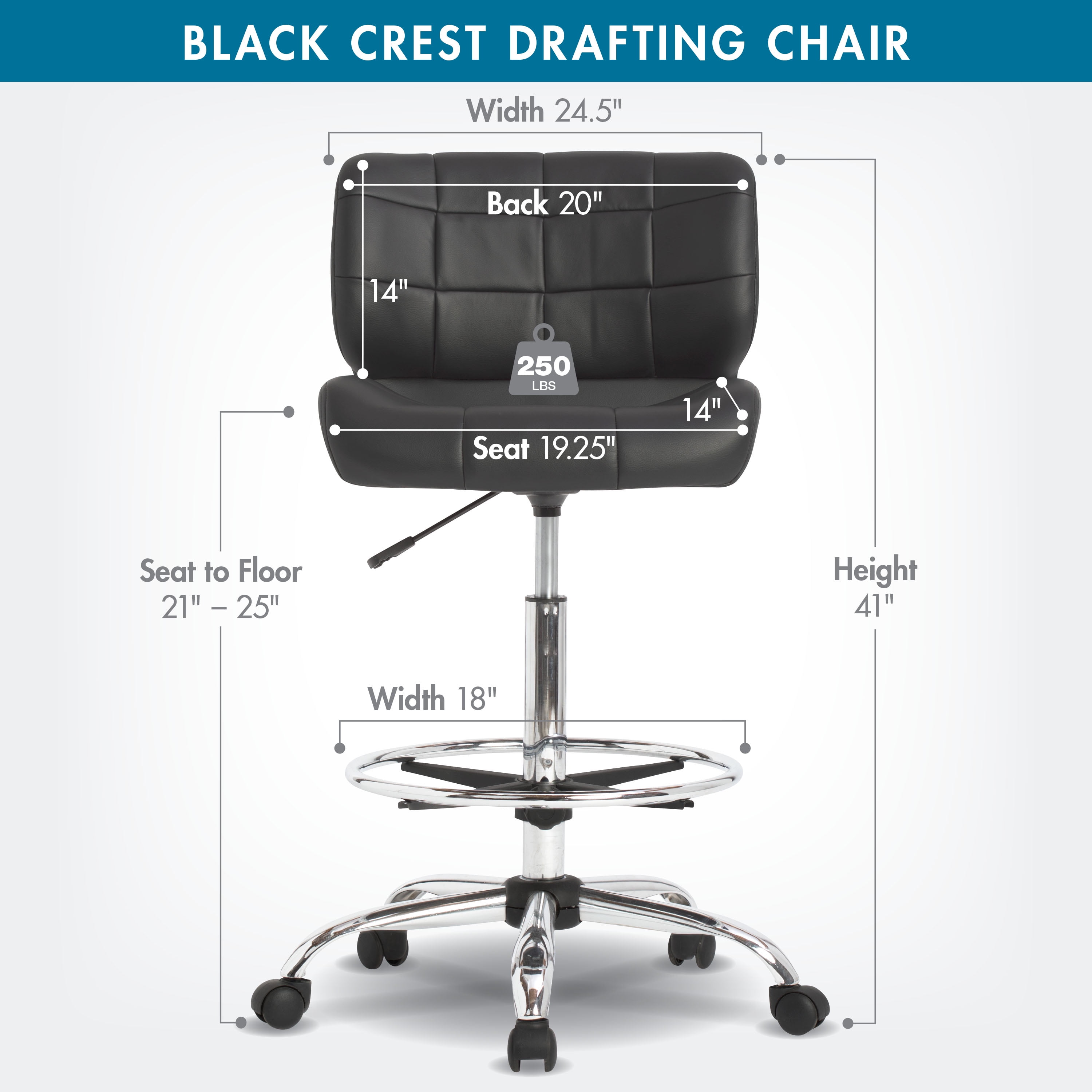 Studio Designs Height Adjustable Swivel Drafting Chair with Footring (Black, 24.5 in W x 24.5 in D x 41 in H) rbug7
