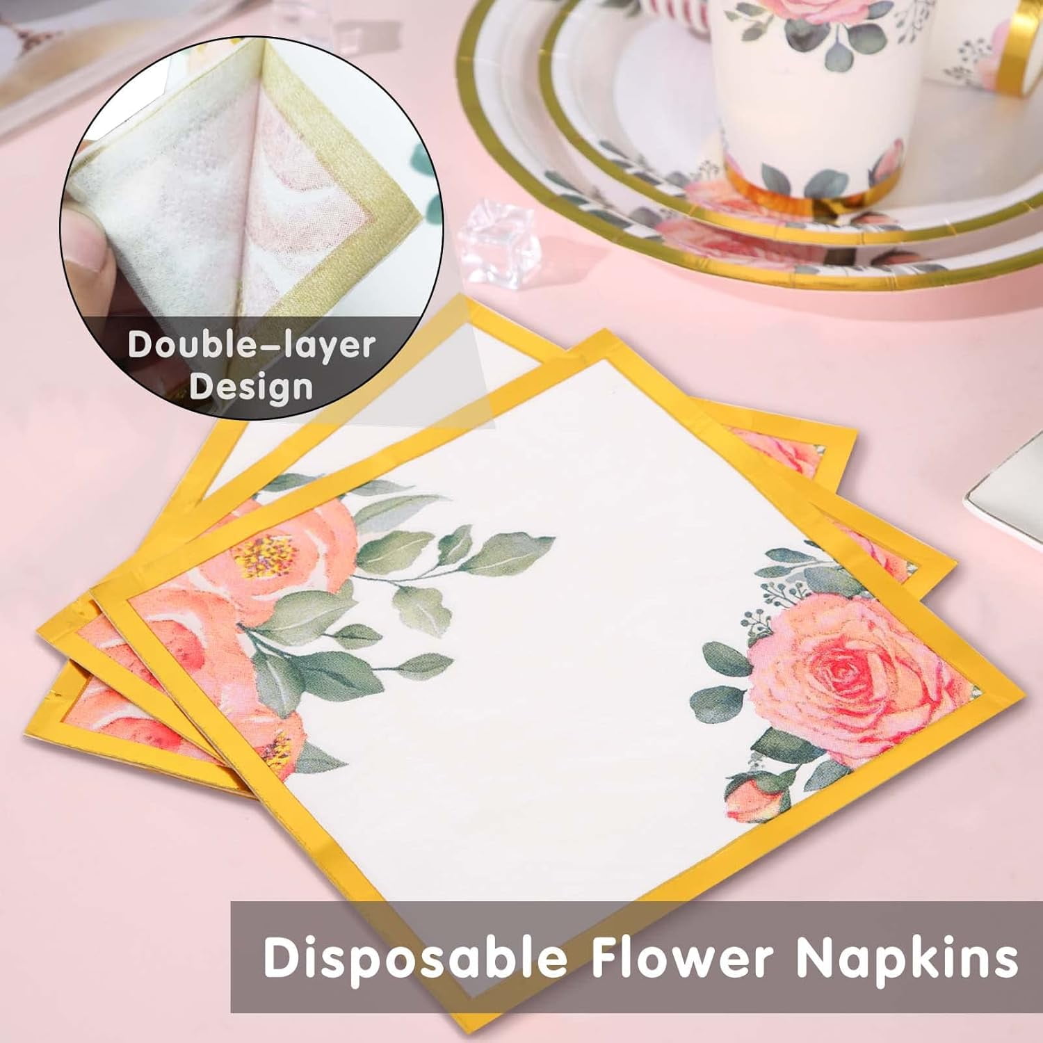 Generic Floral Party Supplies Disposable Dinnerware Set (Gold, 168 Piece Set) c6b2i