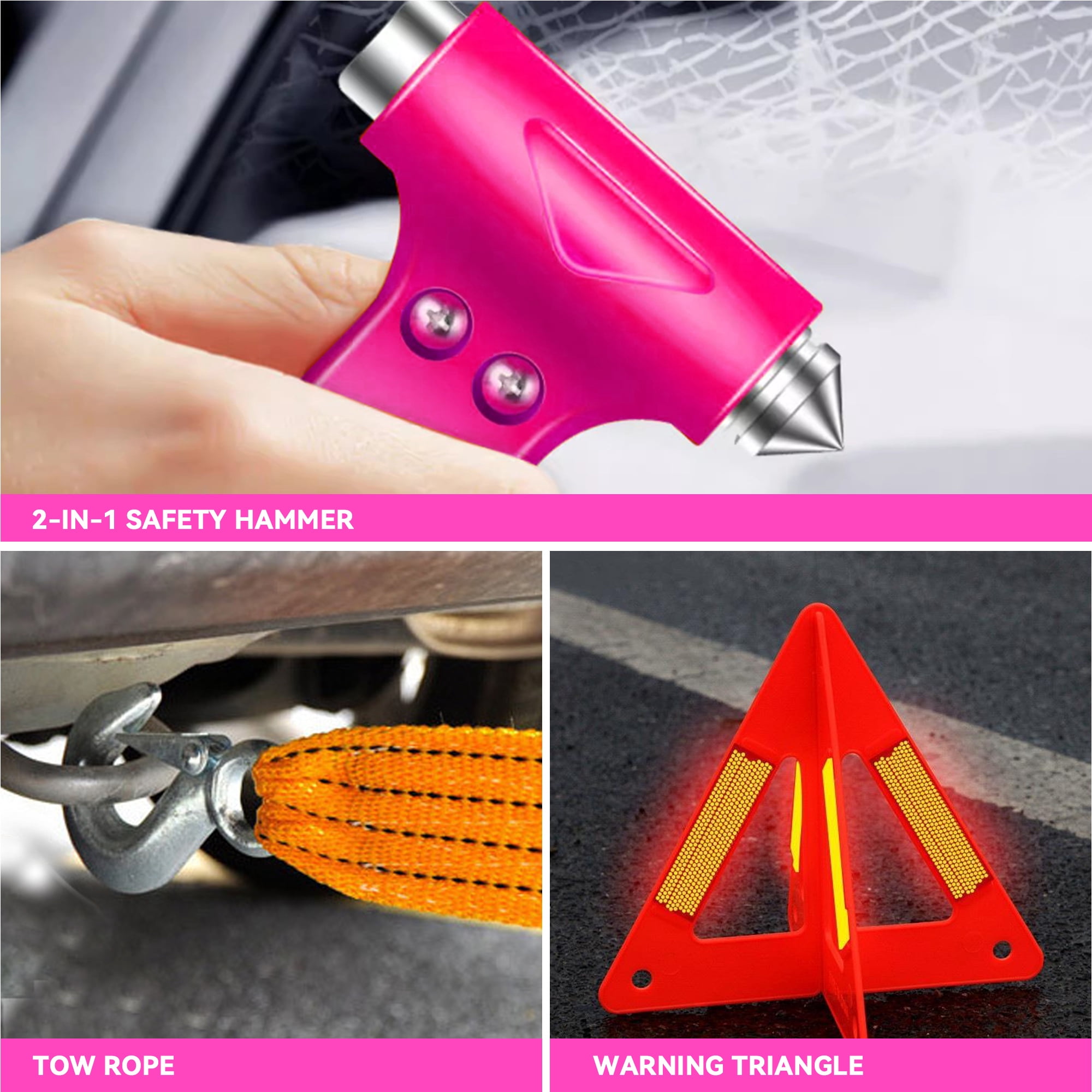 Kitgo Car Emergency Kit Roadside Safety Set with Jumper Cables (Pink, 1 Pack) 5to50