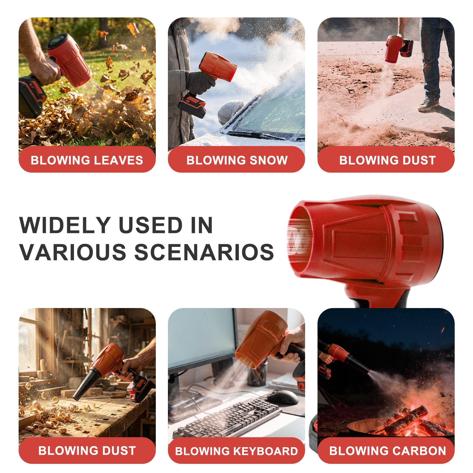 KingFurt Cordless Leaf Blower, High-Speed Turbine Power Sweeper for Lawn and Patio Maintenance (Red, 24V) egrn7