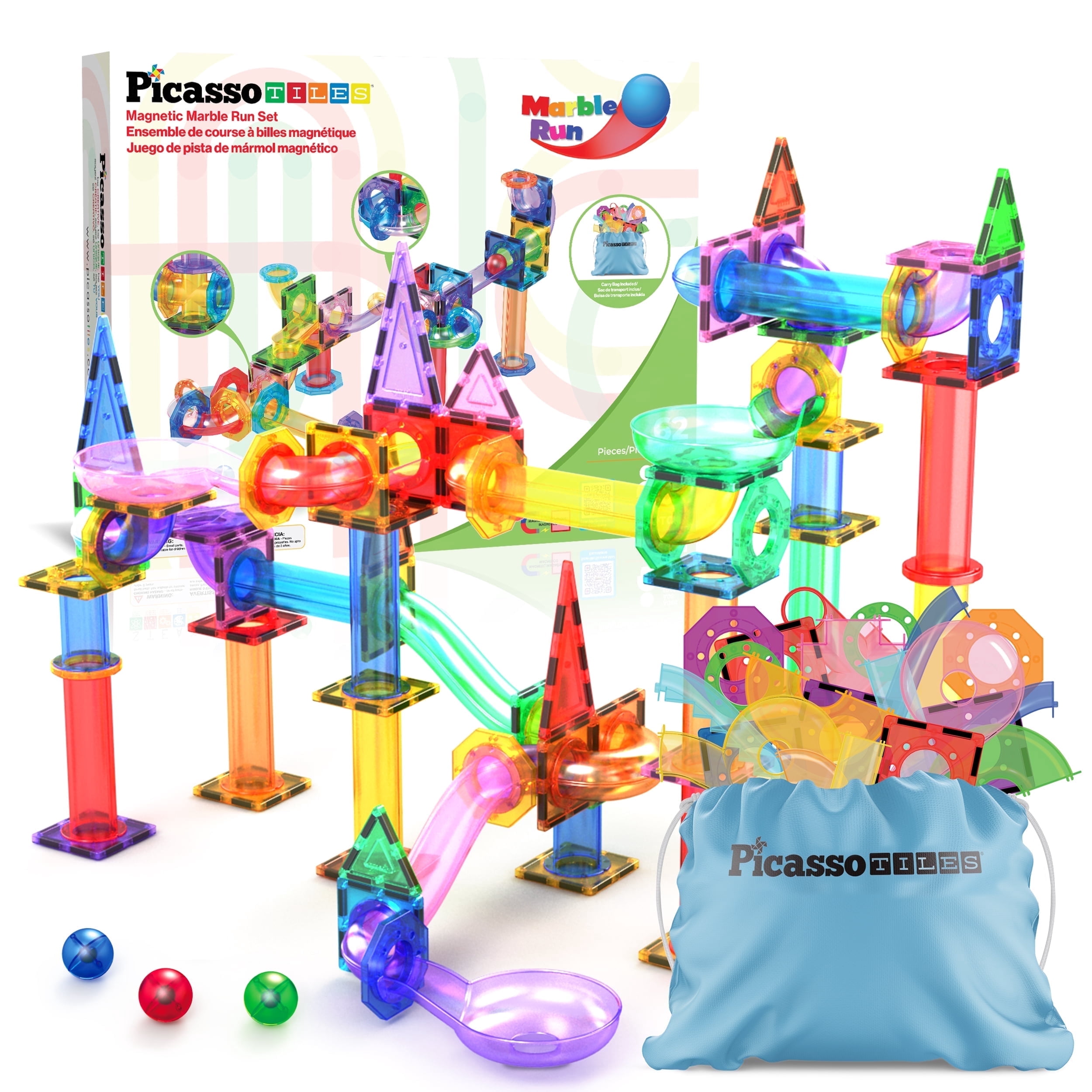 PicassoTiles Magnetic Marble Run Construction Set (62 Pieces) m6w5z