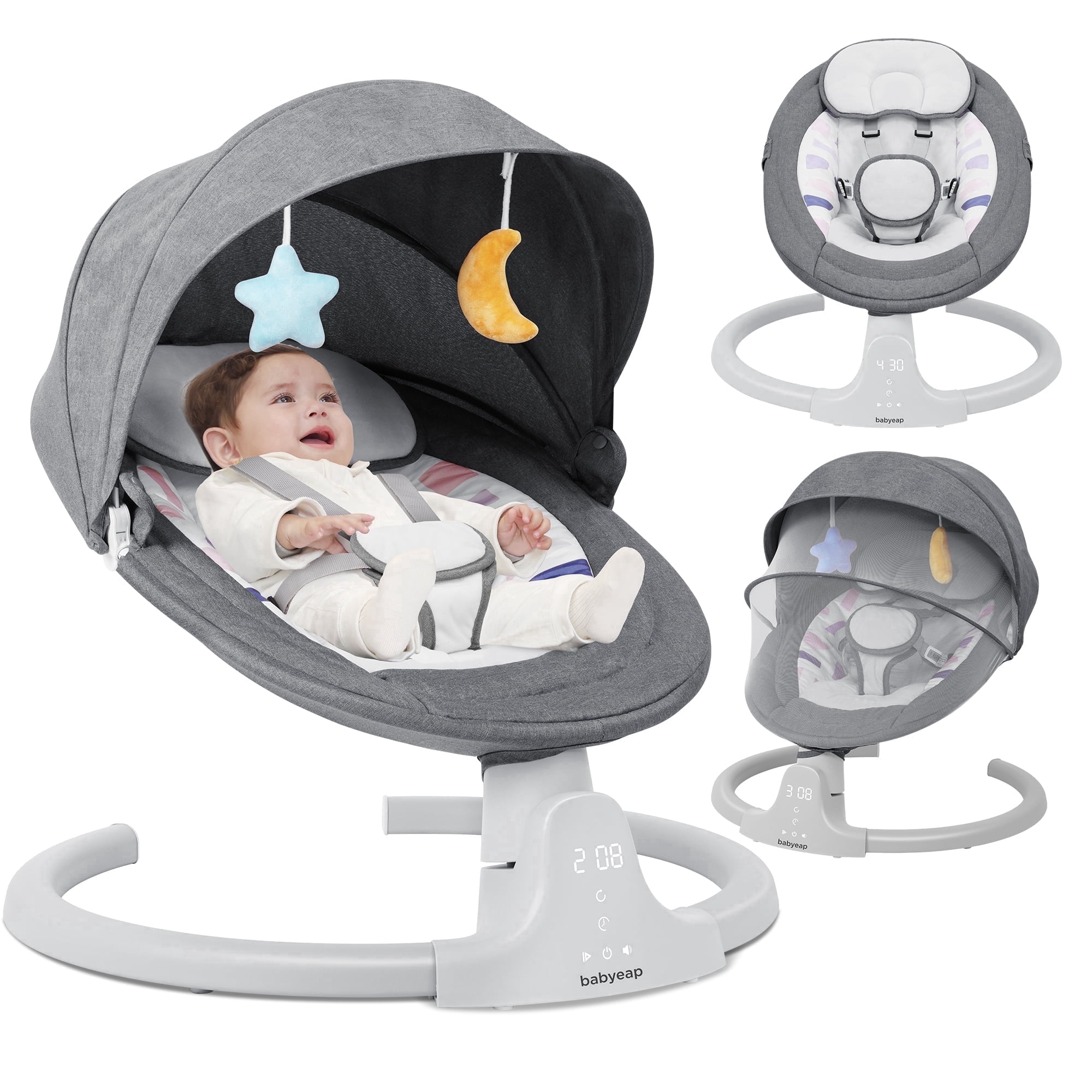 Babyeap Baby Swing for Infants with Bluetooth Remote Control and 5 Speed Settings (Gray) kq2zo