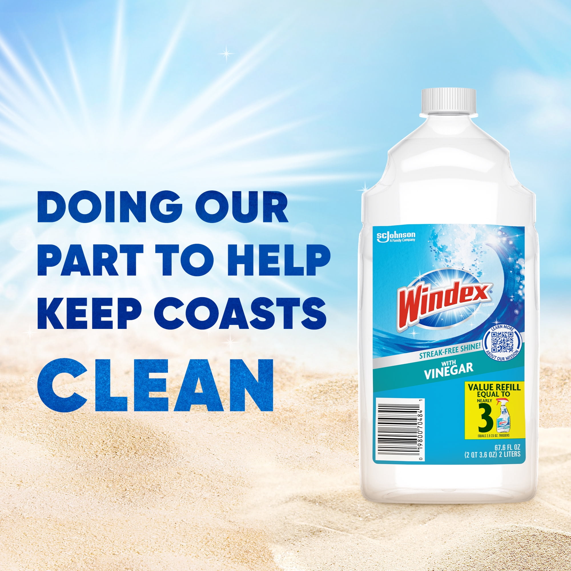 Windex Vinegar Glass and Window Cleaner, Streak-Free Shine, Refill (67.6 fl oz) s6fdt