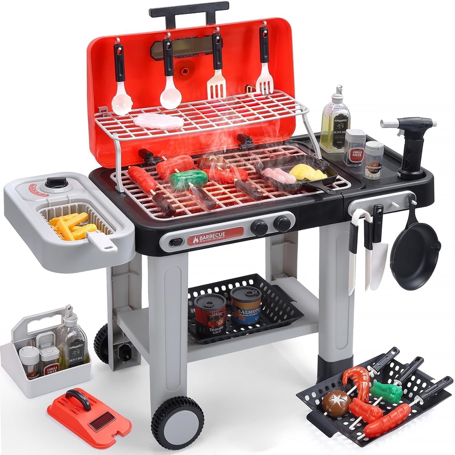 Trysworso Kids BBQ Grill Playset with Realistic Smoke Sound and Light (25.6 in) hl5o6
