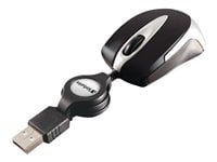 Verbatim Go Mini Optical Travel Mouse, Wired USB Computer Mouse with Retractable Cable (Black) 93us5