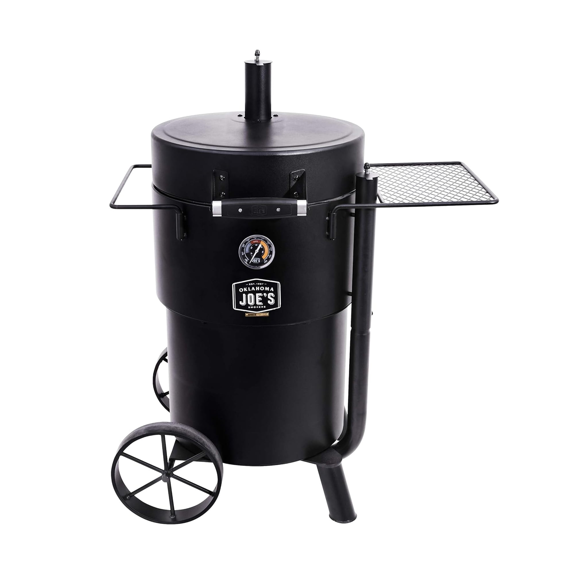 Oklahoma Joe's Bronco Drum Smoker, Heavy-Duty Offset Charcoal Grill with 630 sq in Cooking Surface (Black, 136.6 lb) hf4ap