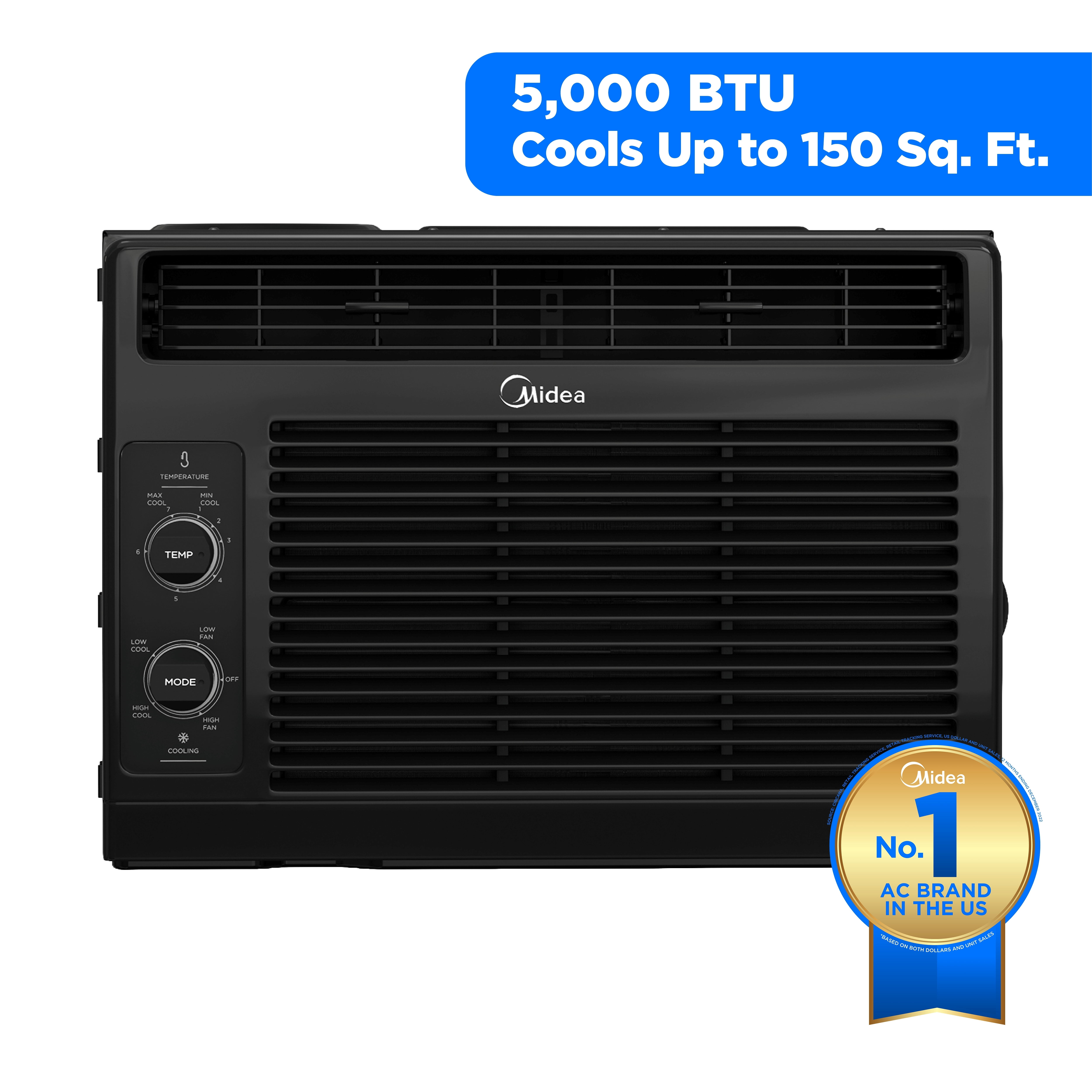 Midea 5,000 BTU Mechanical Window Air Conditioner, Compact Cooling for Rooms up to 150 Sq. Ft. (Black) cde8h