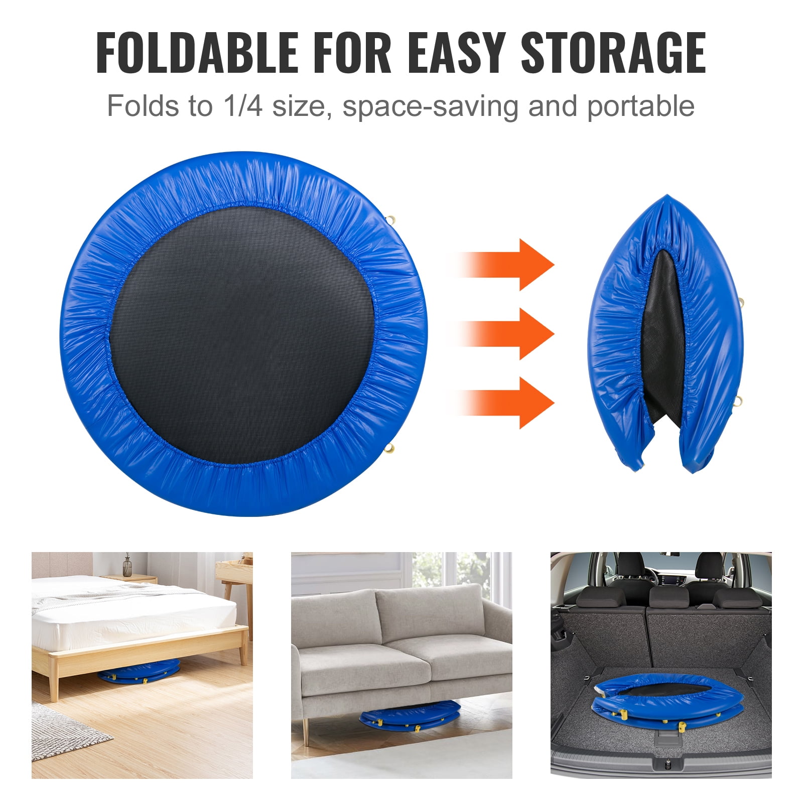 KFFKFF Kids Trampoline with Handle, Indoor Outdoor Foldable Mini Rebounder for Toddlers (Black, 36 in) x7dos