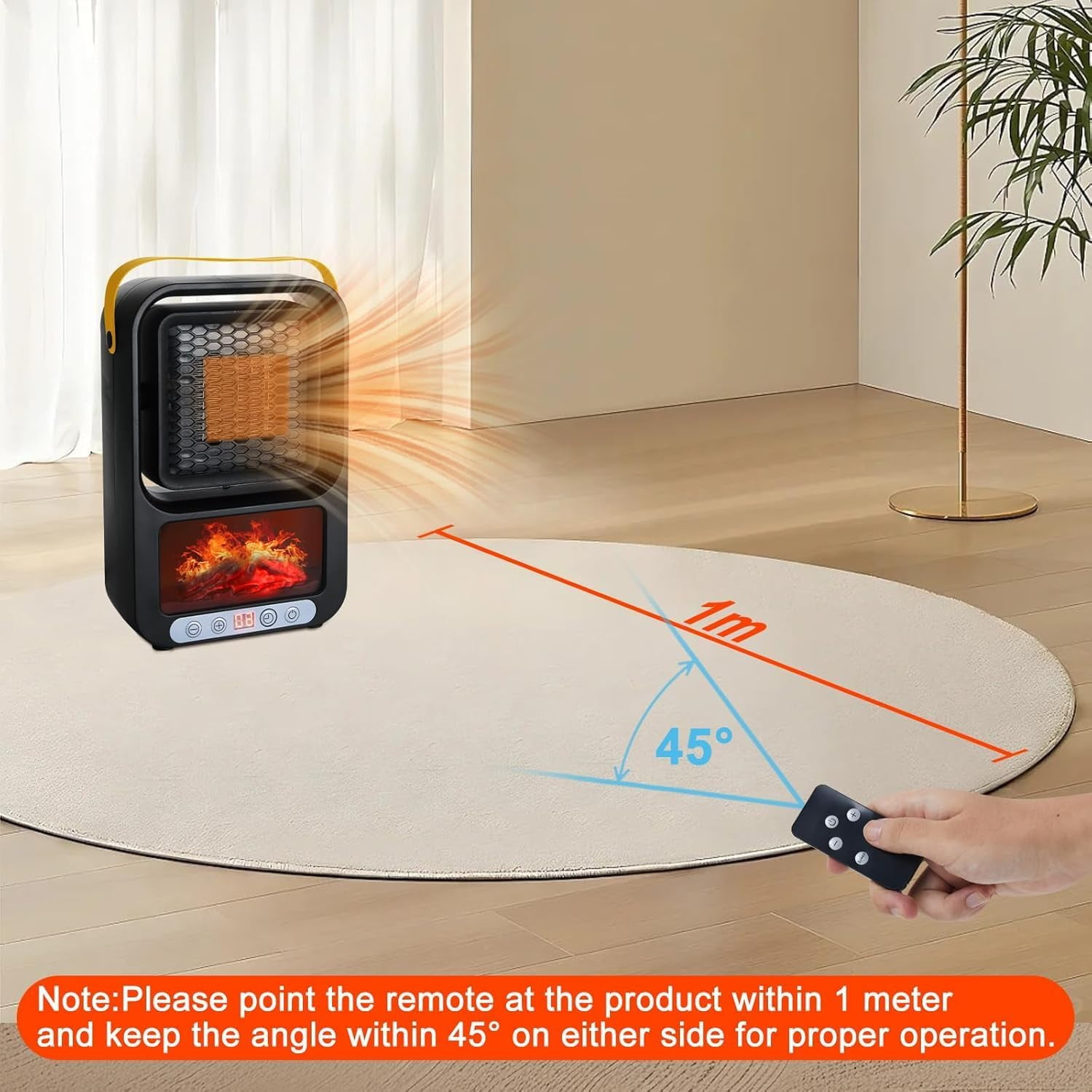 Facvoer Portable Electric Space Heater, Desktop Fireplace with 3D LED Flame and Thermostat (Black, 800W) 6b34z