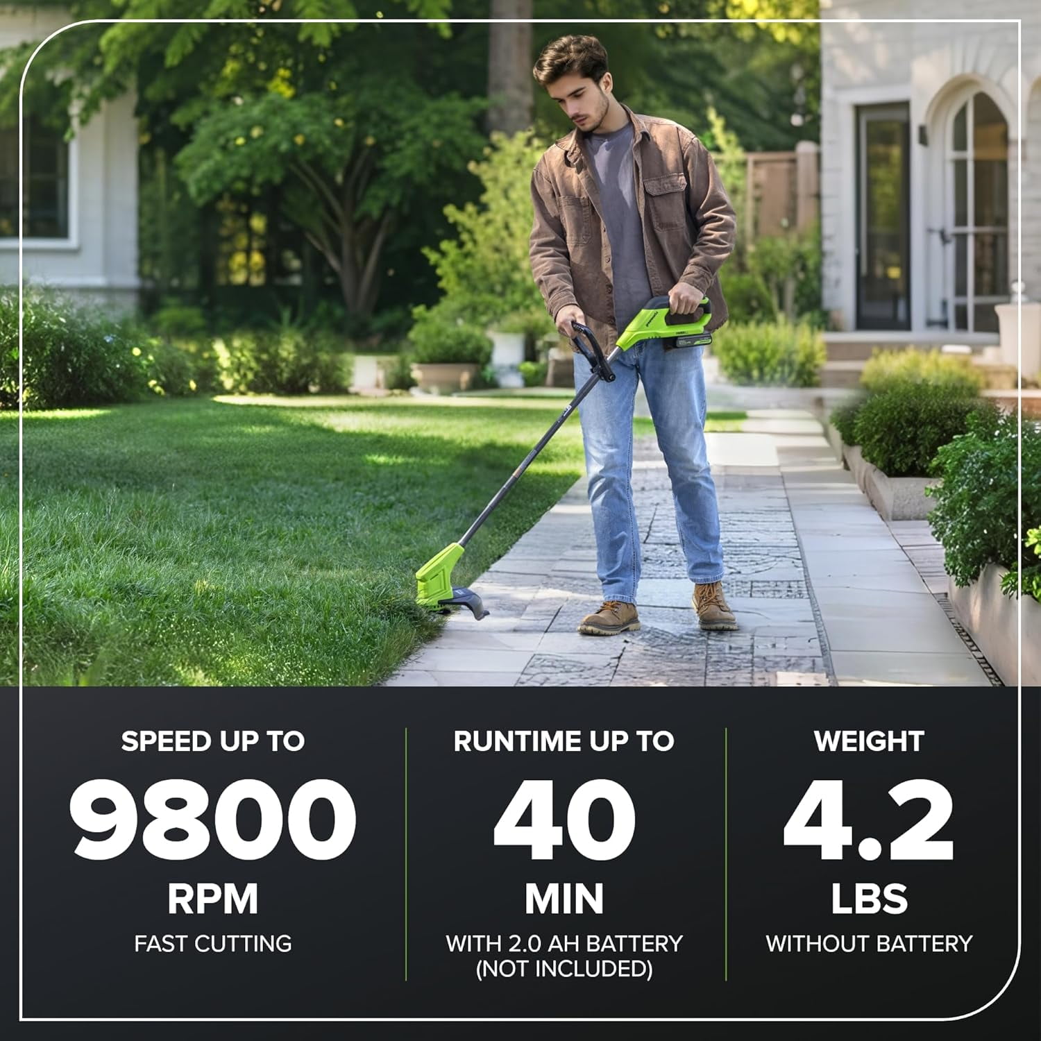 Greenworks 24V Cordless String Trimmer, 10-inch Cutting Path, Lightweight Ergonomic Design (Green, 4.7 lb) zr1gf