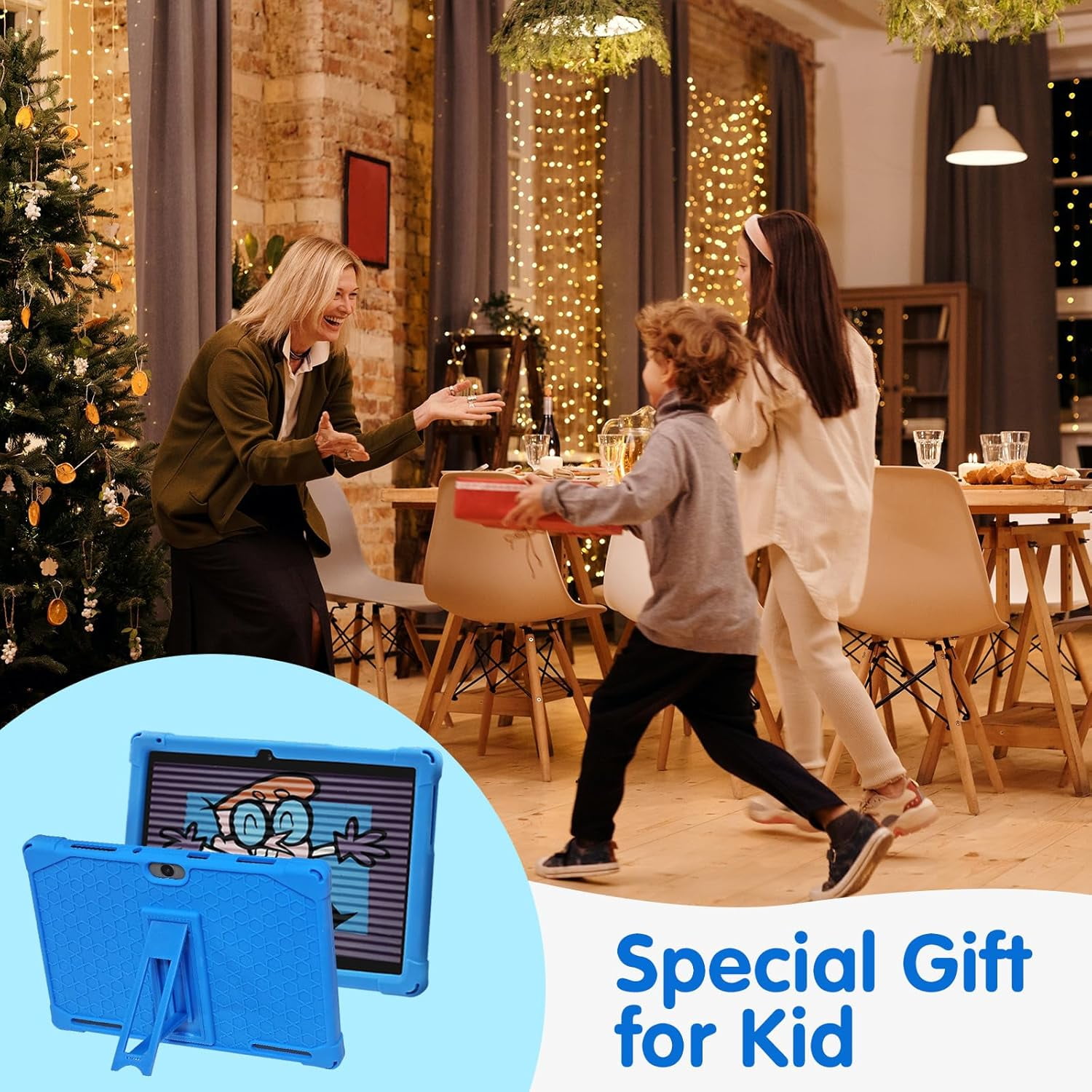 YYSWIE 10.1 in Kids Tablet Android 14 Educational Learning Device with Protective Case and Stylus (Blue, 32GB) nlzze