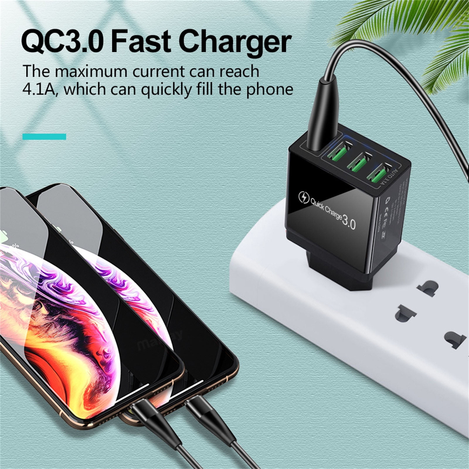 Qolami 4-Port USB Wall Charger, Quick Charge 3.0 Fast Charging Hub for Smartphones and Tablets (Orange, 1 Pack) gt11w