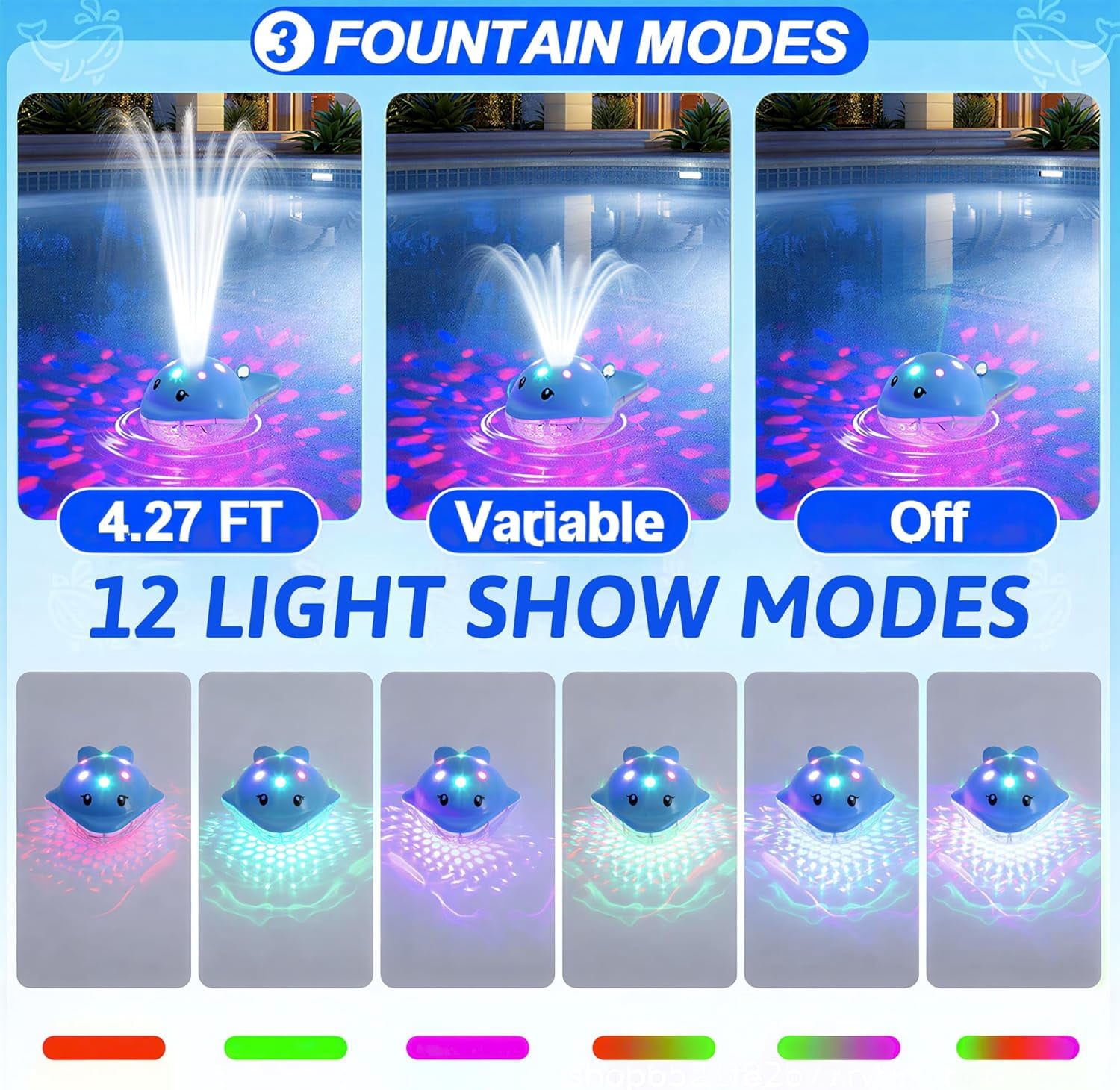 Fulex Floating Pool Fountain with LED Light Show and Waterfall Spray (Multi-Color, 4.27 ft Spray Height) rr347