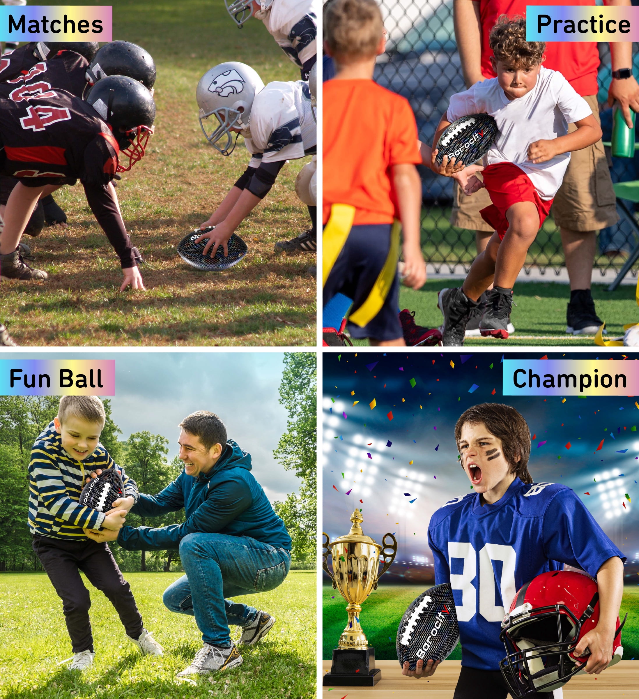 Puzzled Barocity Pee Wee Size 3 Football with Reflective Rainbow Hex Pattern (Black, 0.5 lb) 0412k