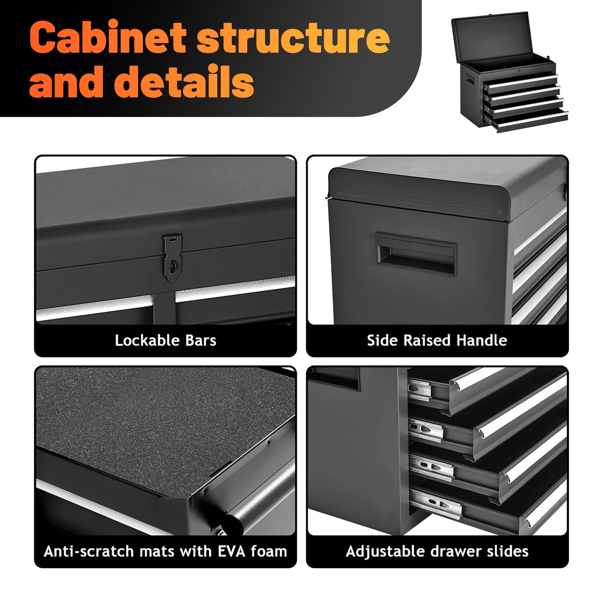 MAYEERTY 5-Drawer Rolling Tool Chest, Heavy-Duty Metal Storage Cabinet with Lockable Wheels (Black) 2auv9