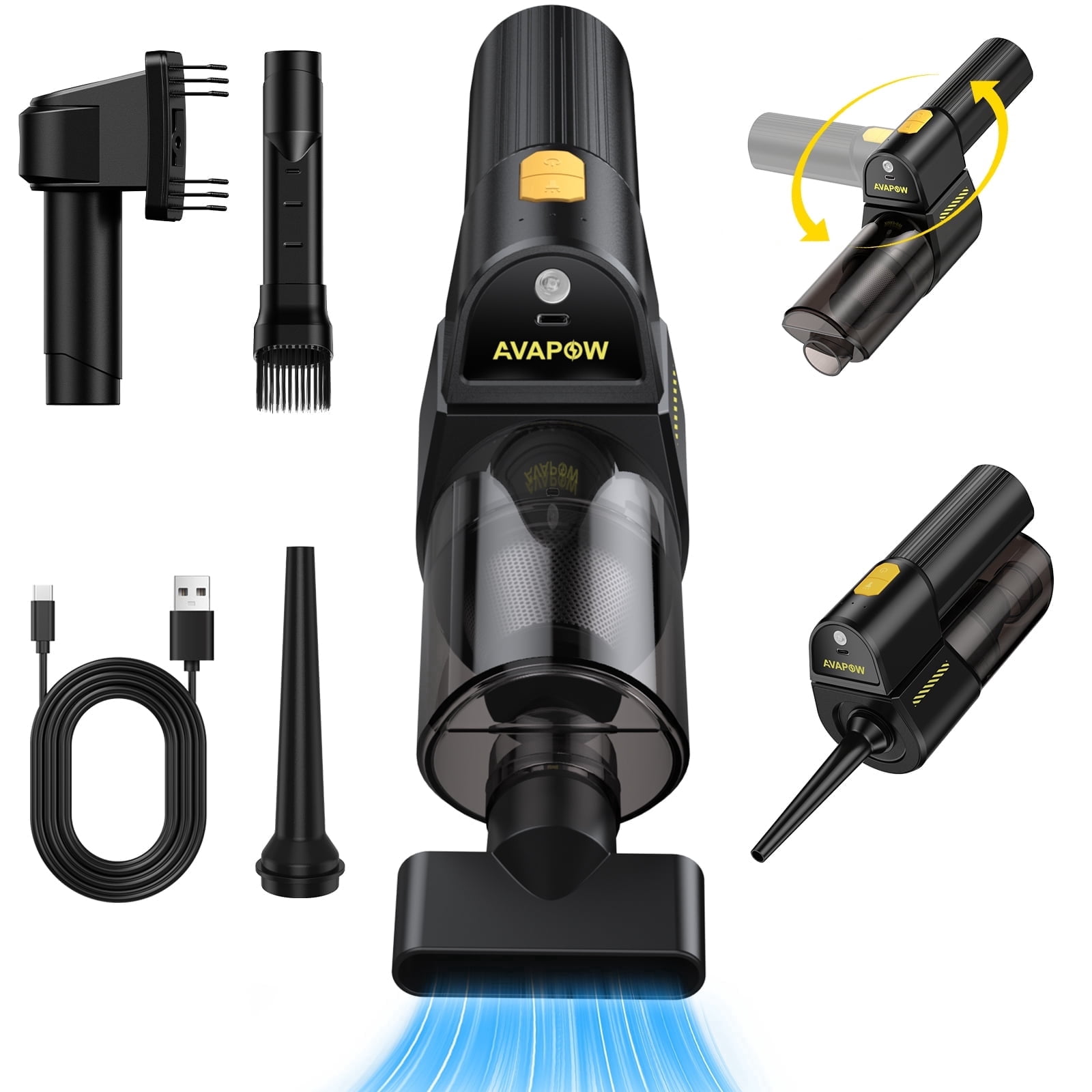 AVAPOW Cordless Handheld Car Vacuum and Air Duster 2-in-1 Portable Cleaner with LED Light (Black, 18000PA) 1fvn7