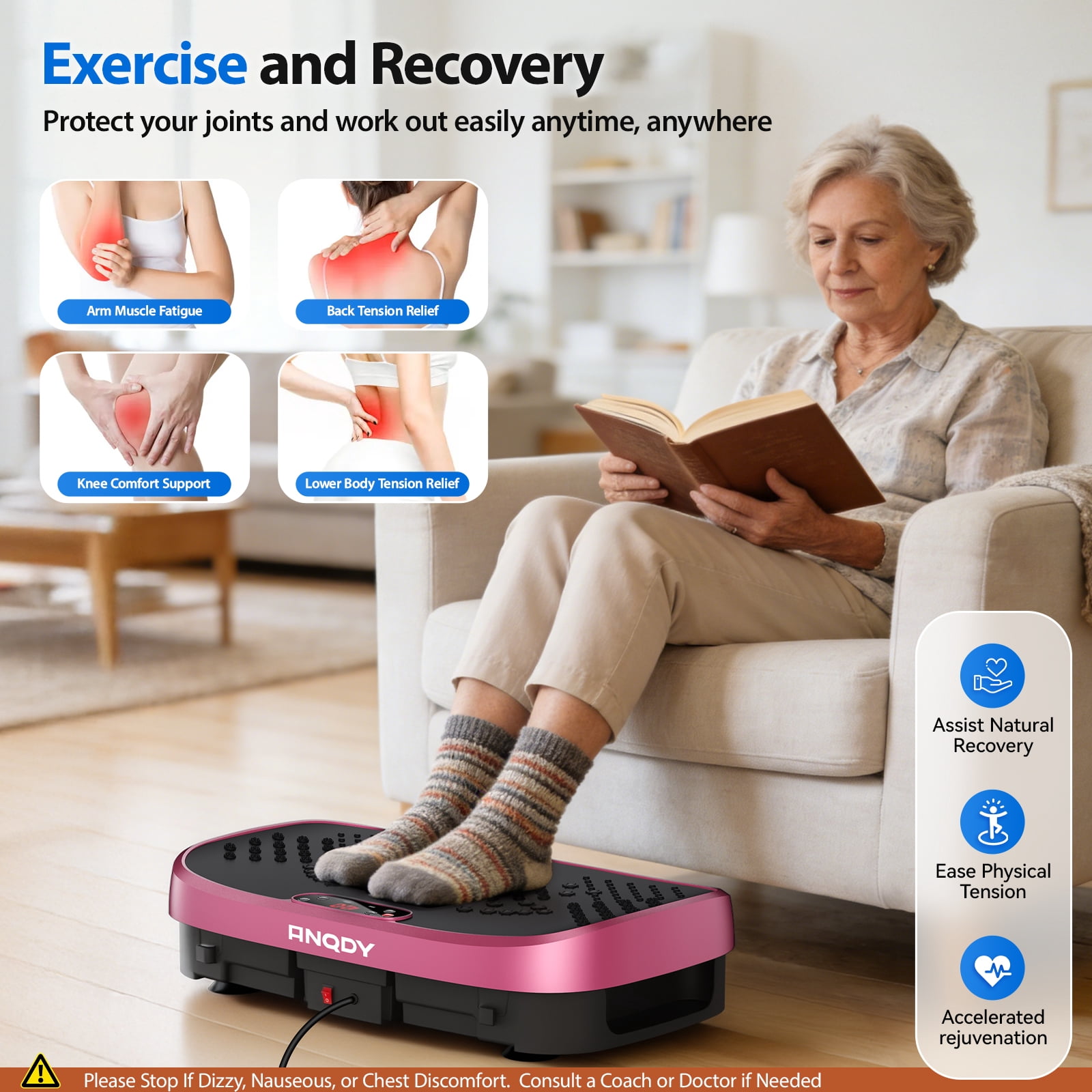 Anqdy Vibration Plate Exercise Machine with Magnetic Acupoints and LCD Display (Pink, 22 in x 14 in x 6 in) pn9ge