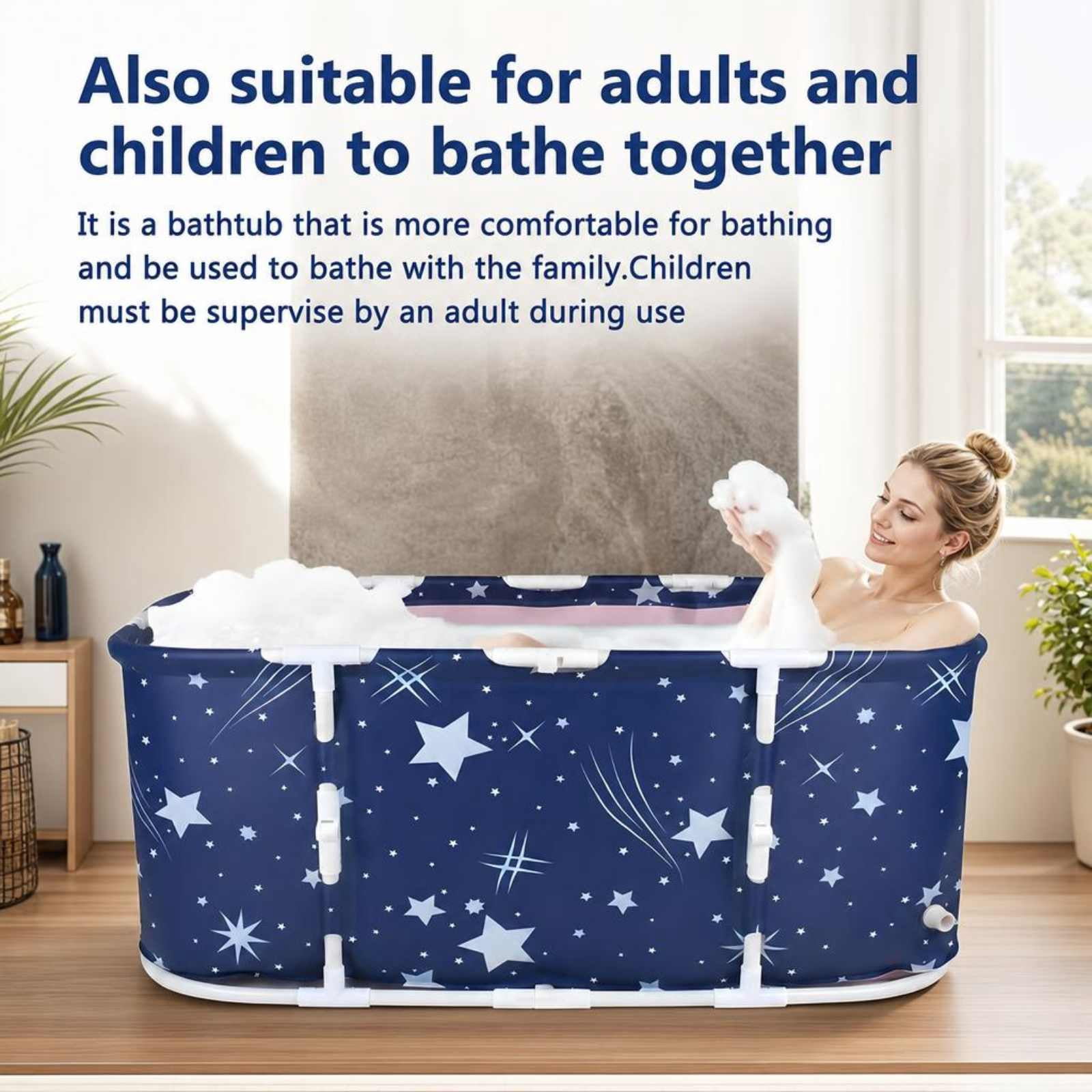ANJORALA Portable Foldable Bathtub for Adults, Freestanding Hot & Ice Soaking Tub (Starry Blue, 47.2 in) 72qp1