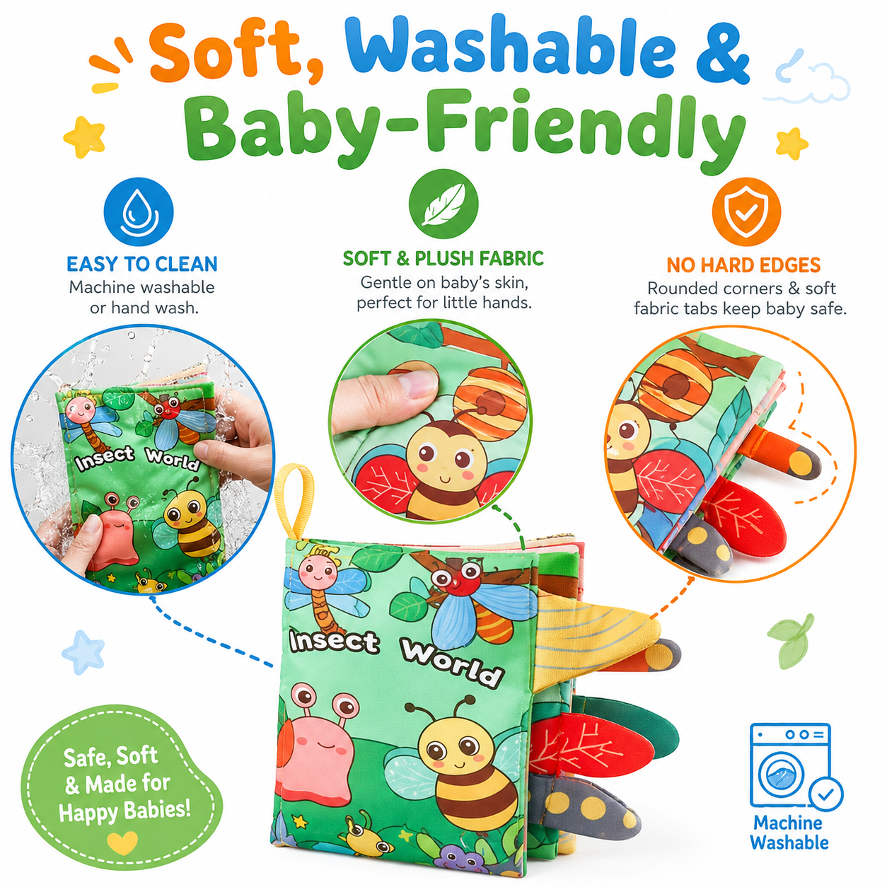 Byseng Soft Cloth Baby Books Sensory Activity Set (High Contrast, 3 Pack) yg38v