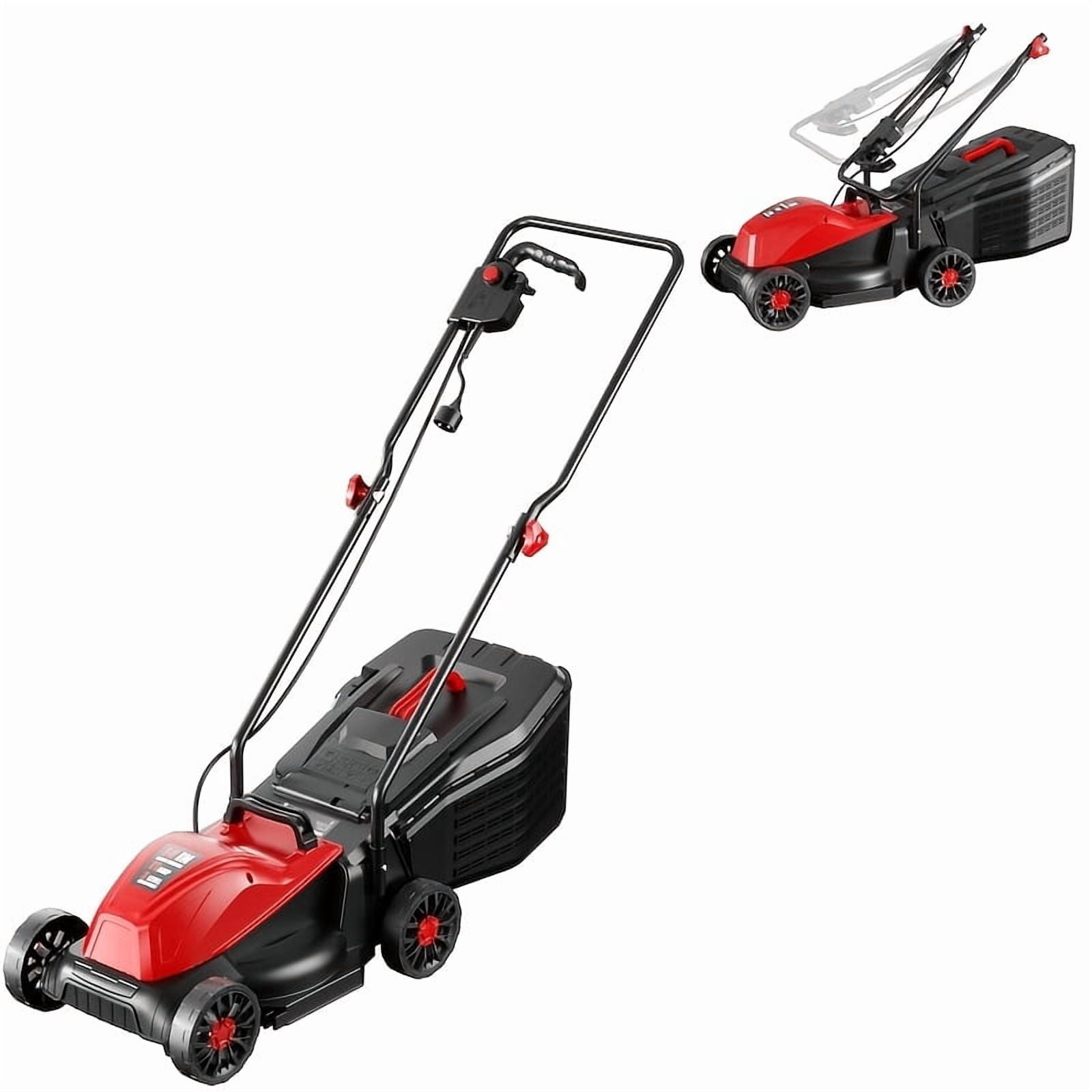 Datingday 14-Inch 12AMP Electric Corded Lawn Mower, Push-Button Start, Lightweight Walk-Behind Mower with Mulching and Bagging (Red, 14-Inch) qxbsr
