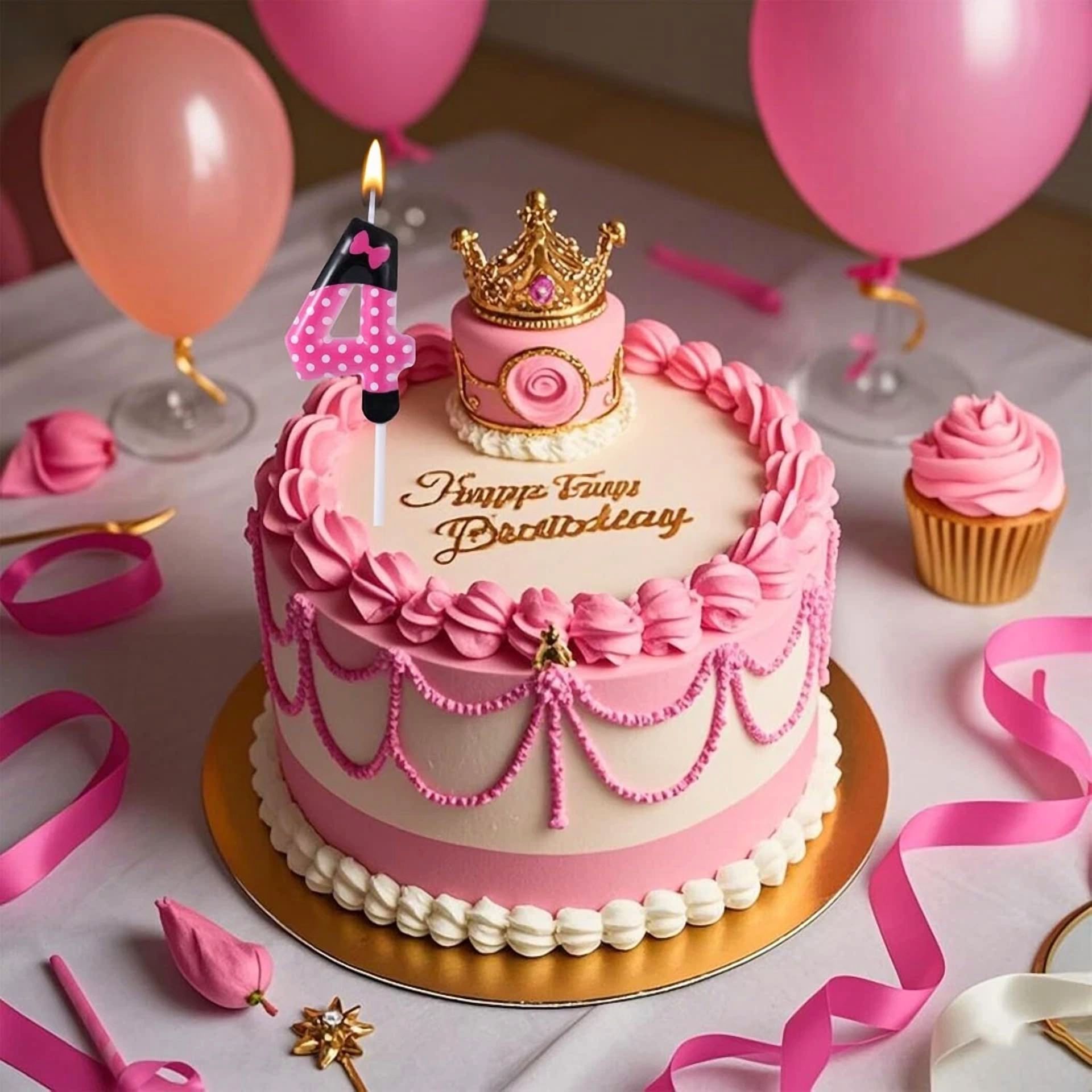 VAULT Birthday Number Candle Cake Topper for Girls (Pink and Black, 1 Count) l0qyv