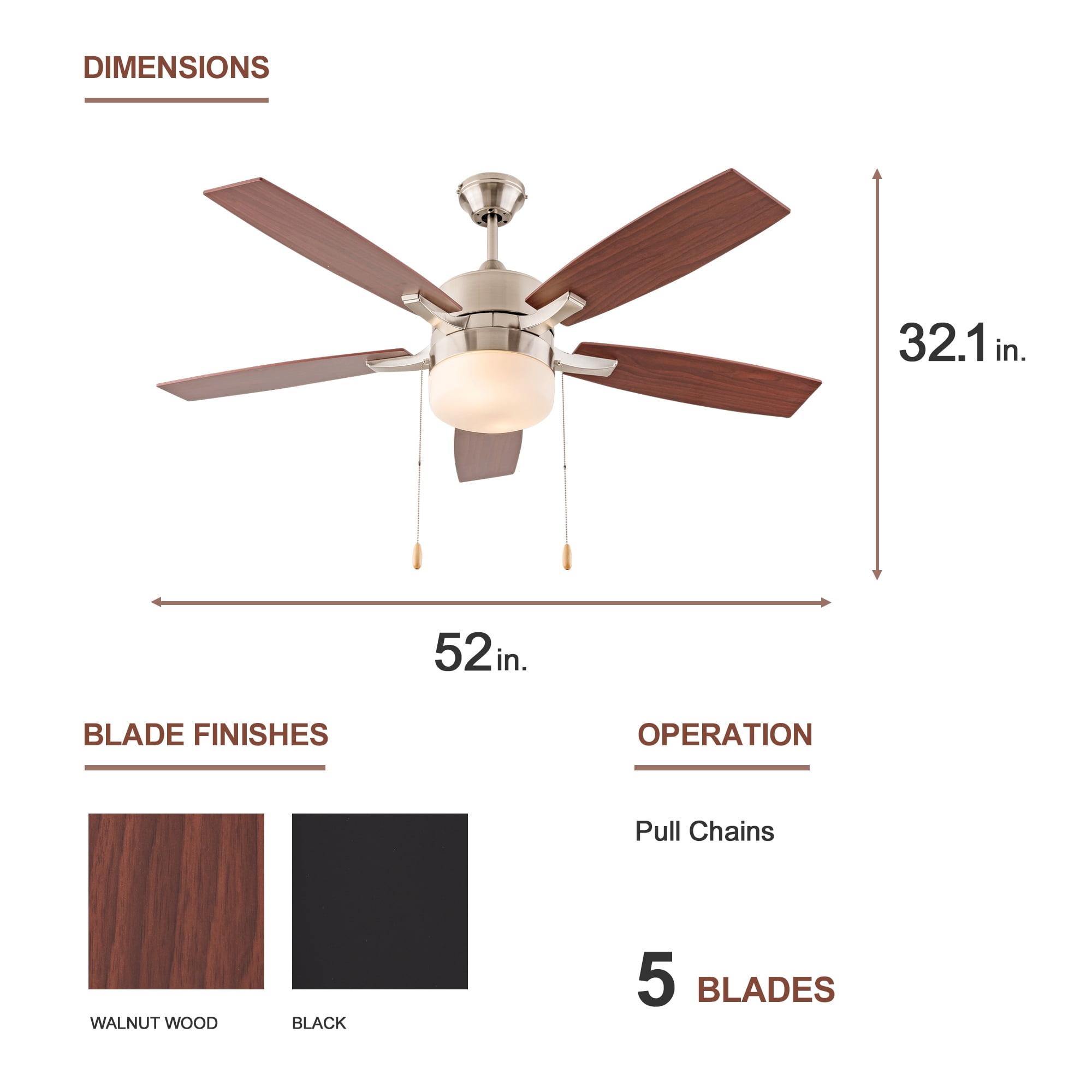 Simpol 52 in Modern Brushed Nickel LED Indoor Reversible Ceiling Fan (Brushed Nickel, 52 in) 9wwnl
